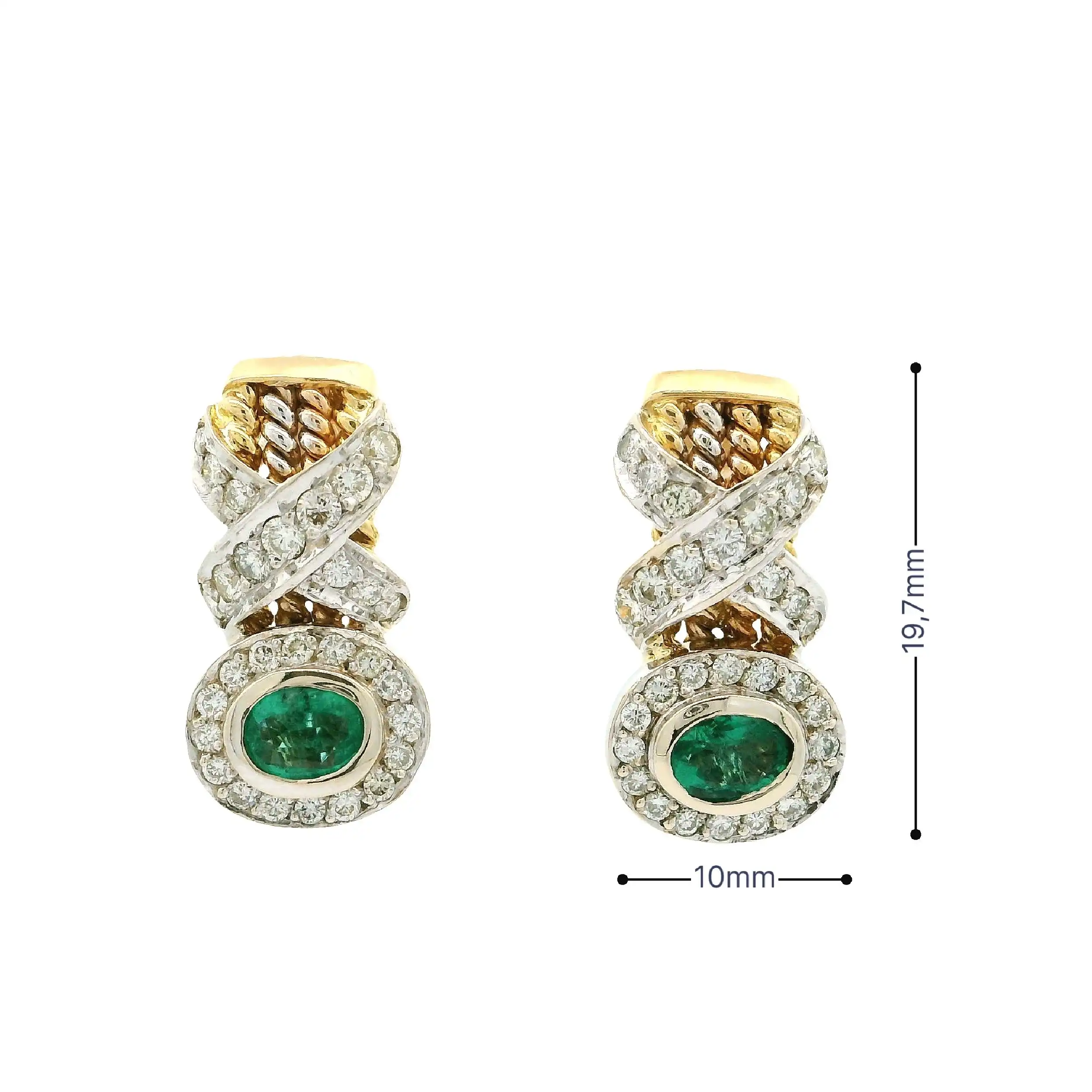 Ohrringe Bicolor mit Smaragd & Brillanten, graviert mit 0,78ct.