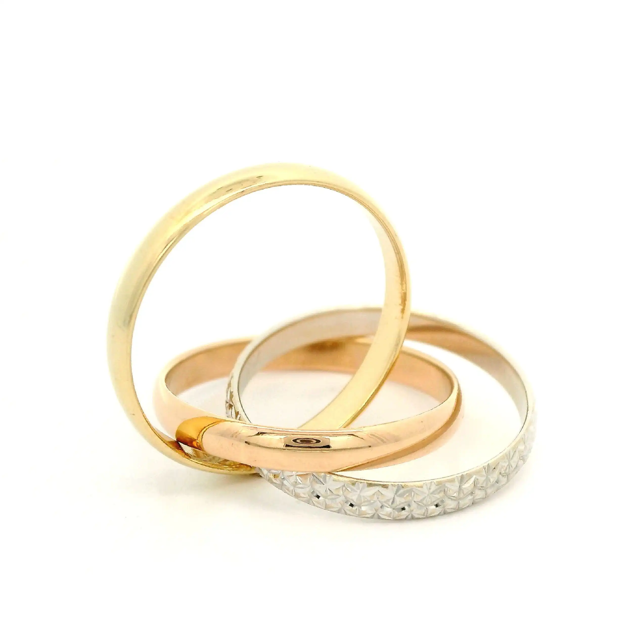 Trinityring Tricolor mit Brillanten, graviert mit 0,21 ct FL-W Trinityring Tricolor mit Brillanten, graviert mit 0,21 ct FL-W