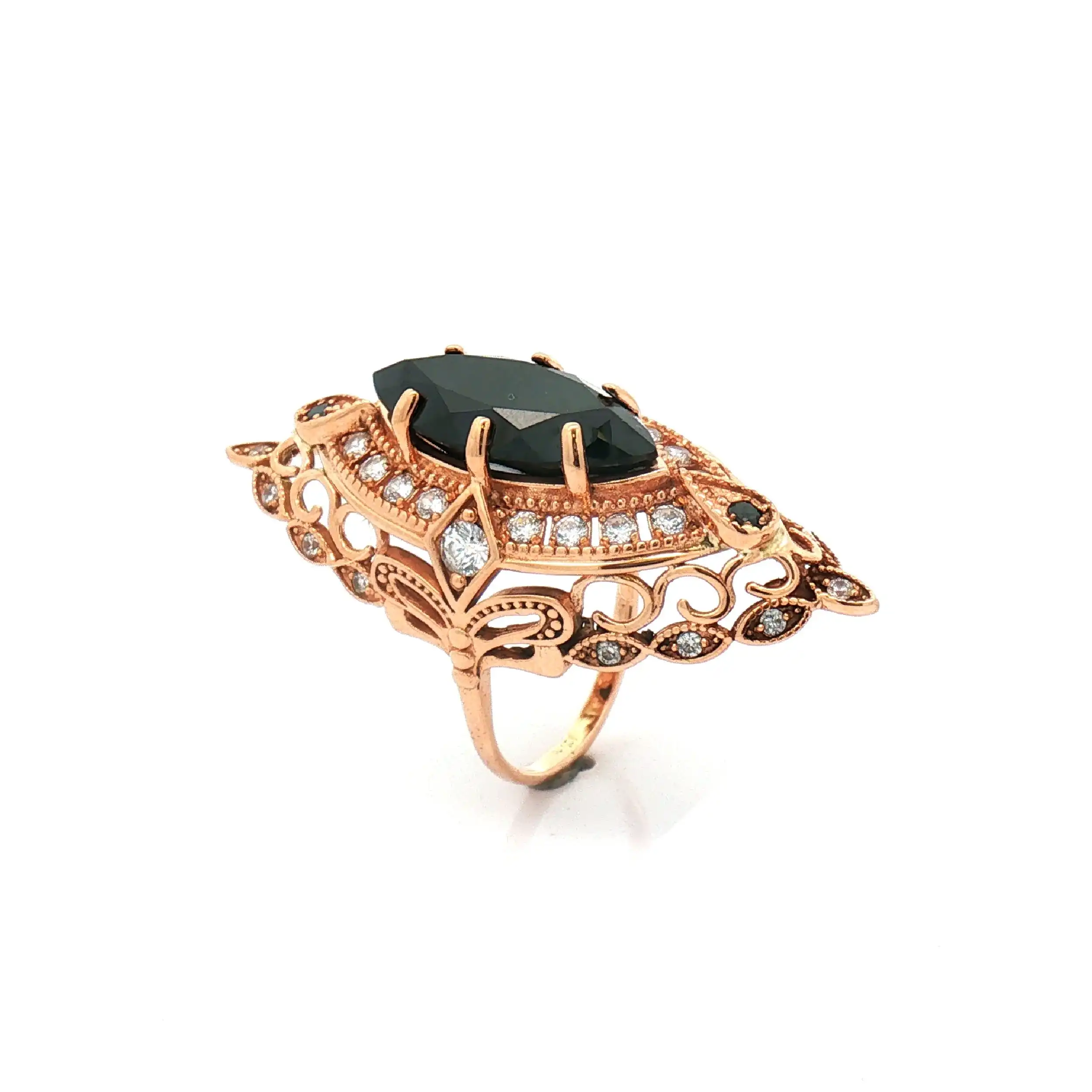 Ring Rotgold mit dunkelroten Farbstein und Zirkonia