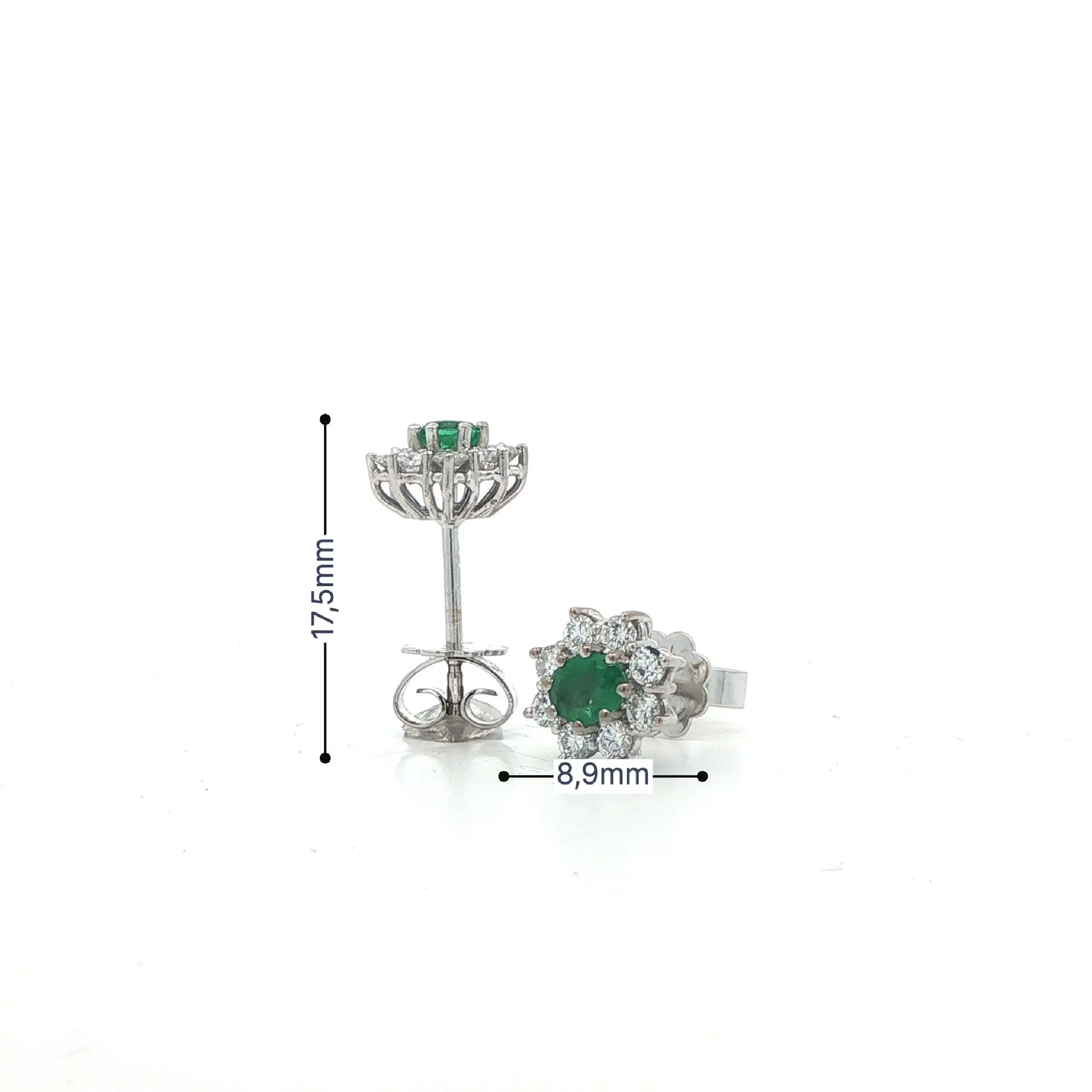 Ohrstecker Weißgold mit grünem Farbstein und Brillanten Ohrstecker Weißgold mit grünem Farbstein und Brillanten