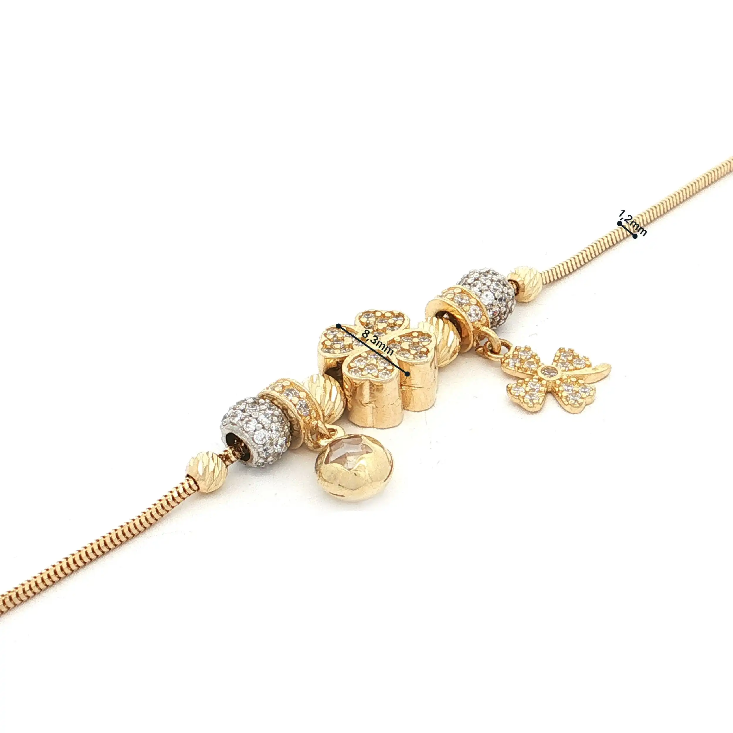 Armband Gelbgold mit Charms "Kleeblatt" und Zirkonia
