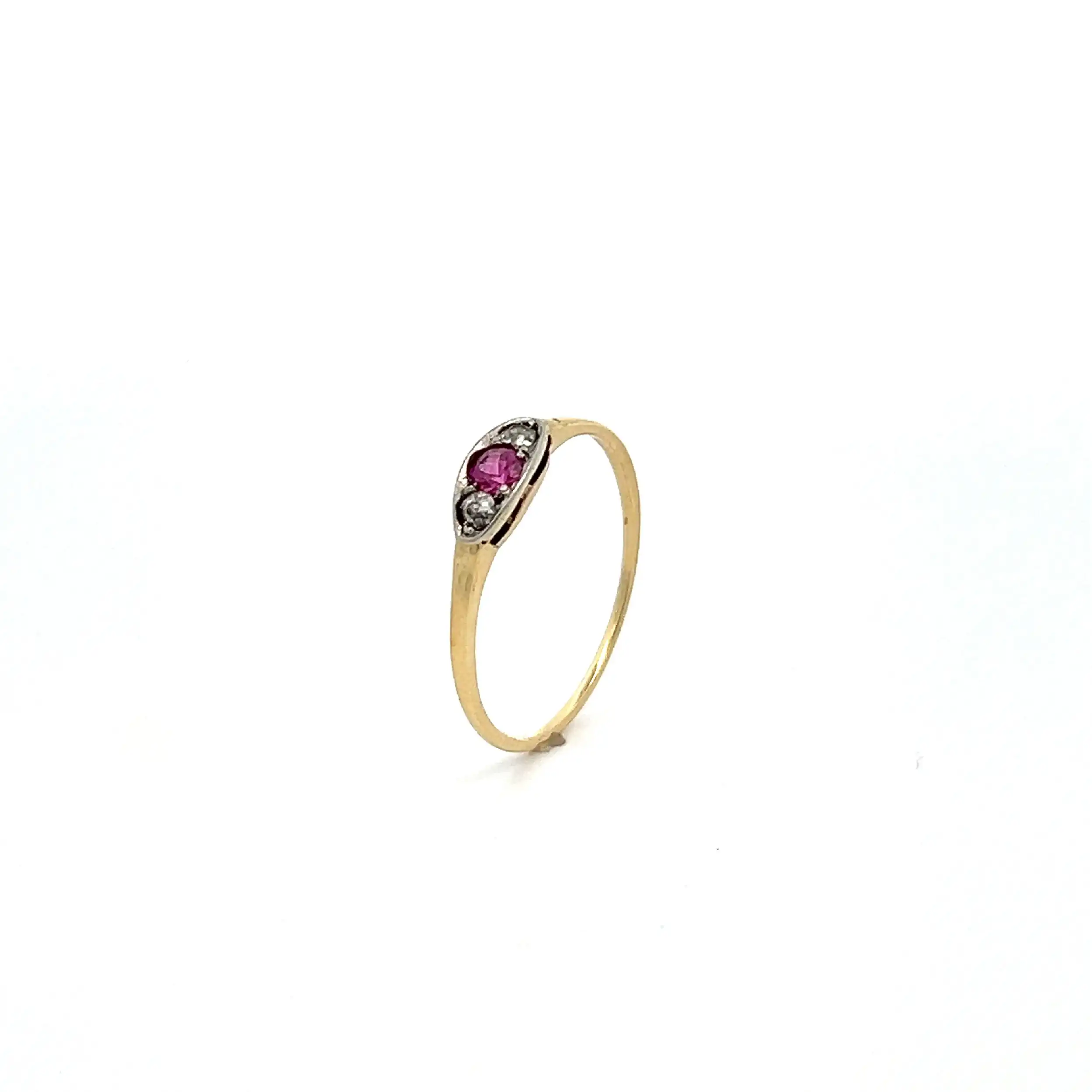 Ring Bicolor Artdeko mit Diamantrosen und Rubin