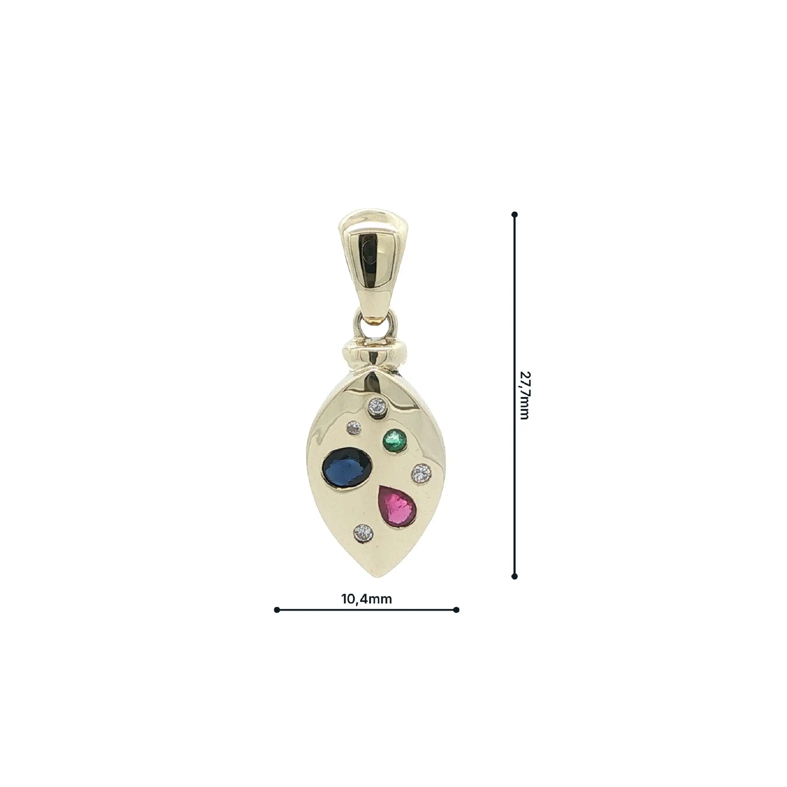 Anhänger Gelbgold mit Saphir, Smaragd, Rubin & Brillanten, graviert mit 0,045ct. Anhänger Gelbgold mit Saphir, Smaragd, Rubin & Brillanten, graviert mit 0,045ct.