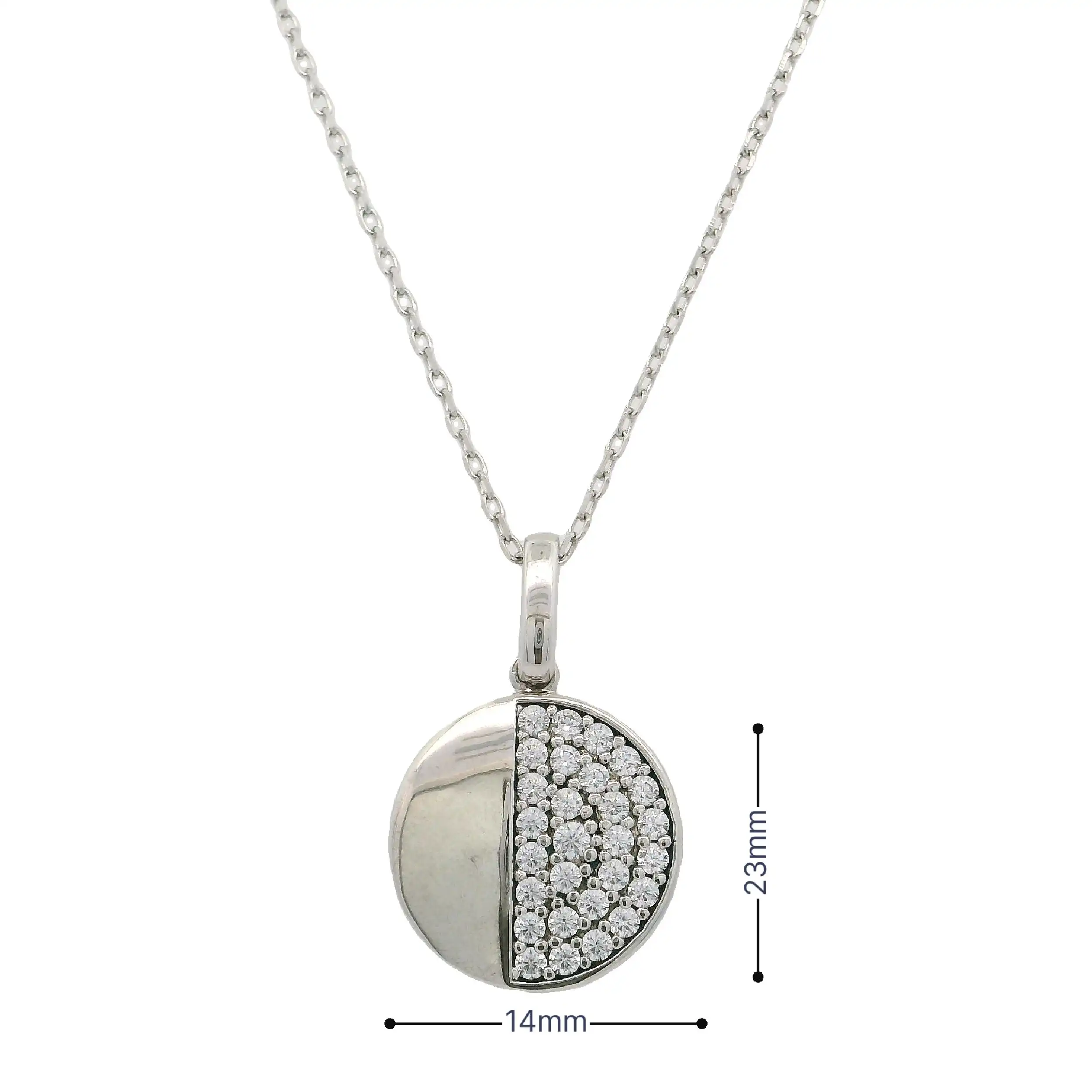 Collier Silber mit rundem Anhänger mit 28 Zirkonia