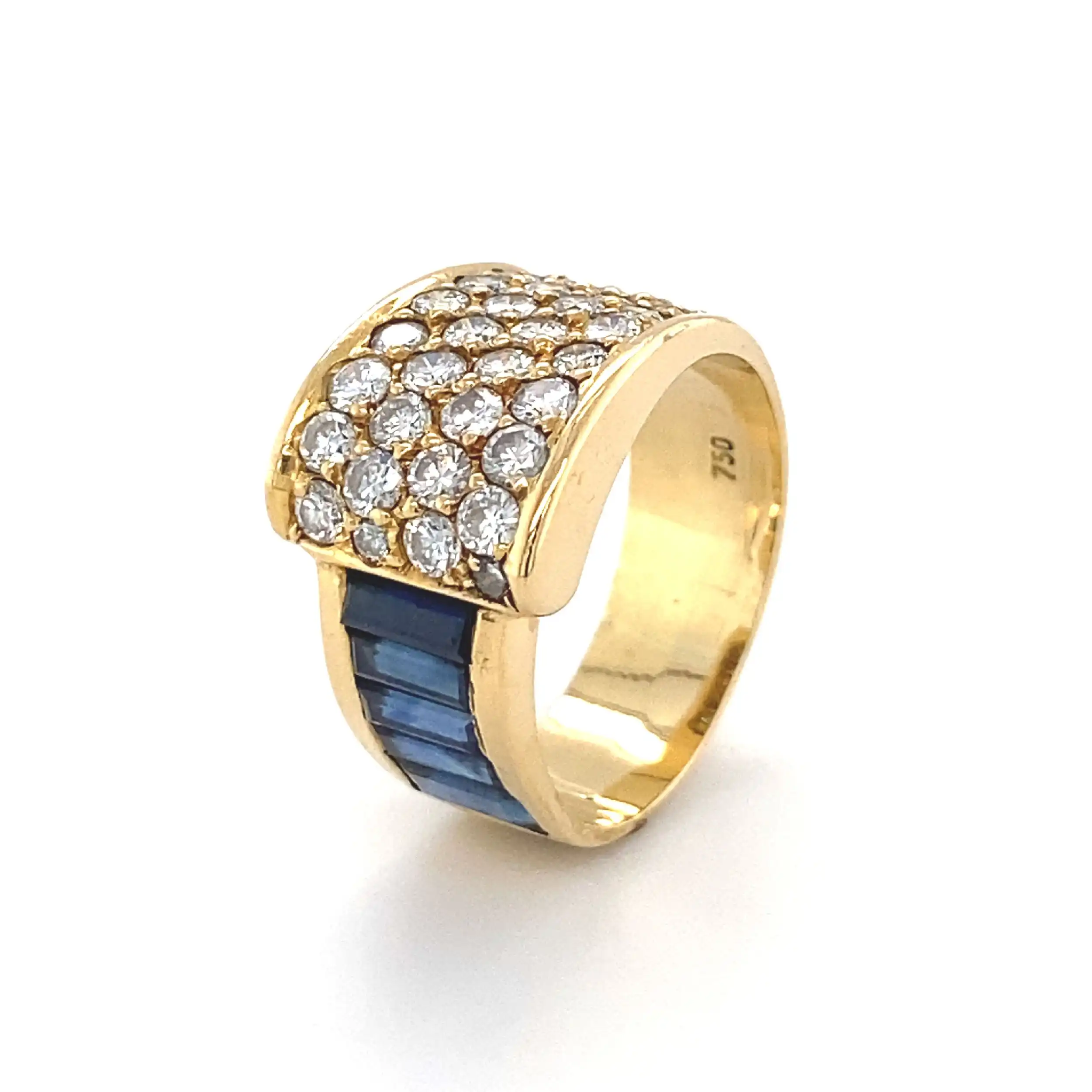 Ring Gelbgold mit Brillanten und blauen Steinen