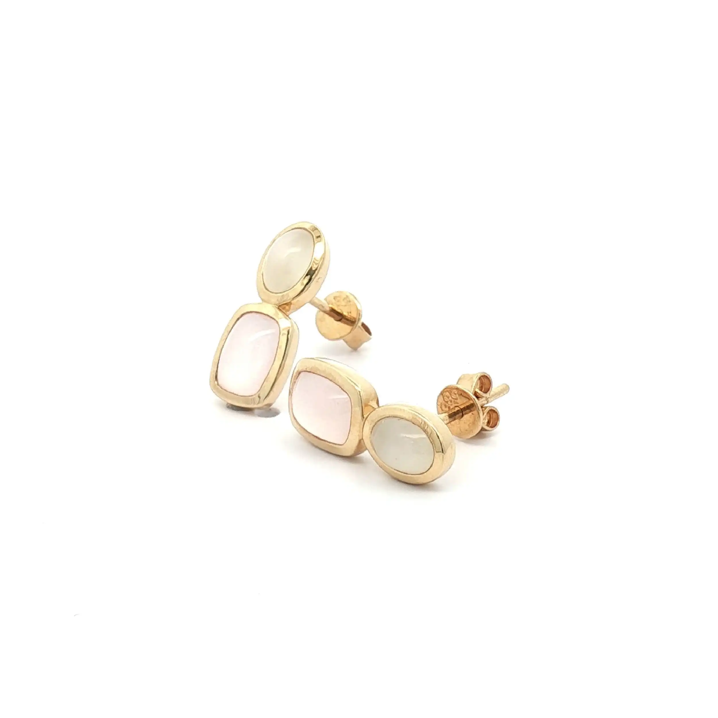 Ohrstecker Gelbgold mit Rosenquarz Cabochon und Mondstein Cabochon Ohrstecker Gelbgold mit Rosenquarz Cabochon und Mondstein Cabochon