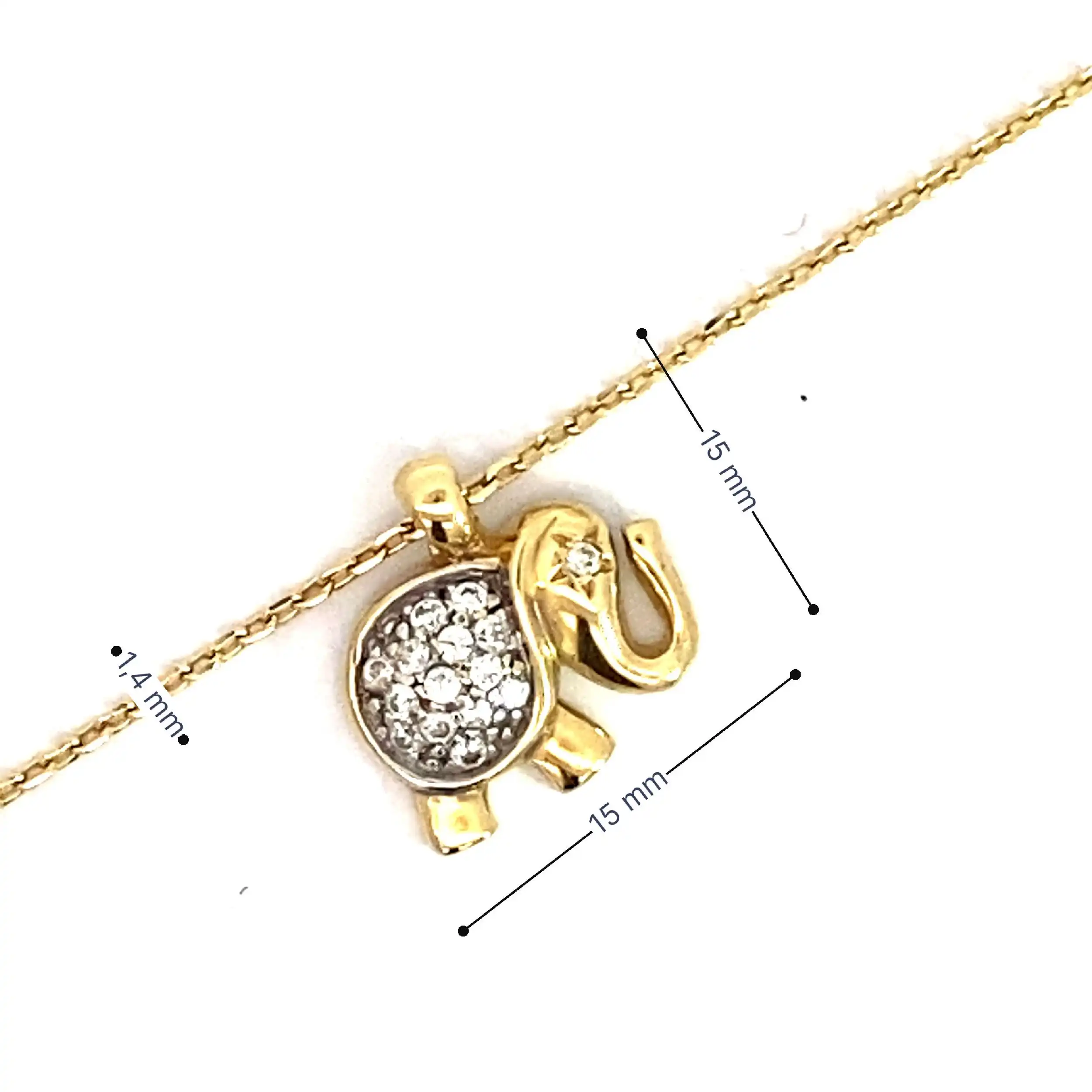 Ankerkette Gelbgold mit Elefantenanhänger Bicolor Zirkonia