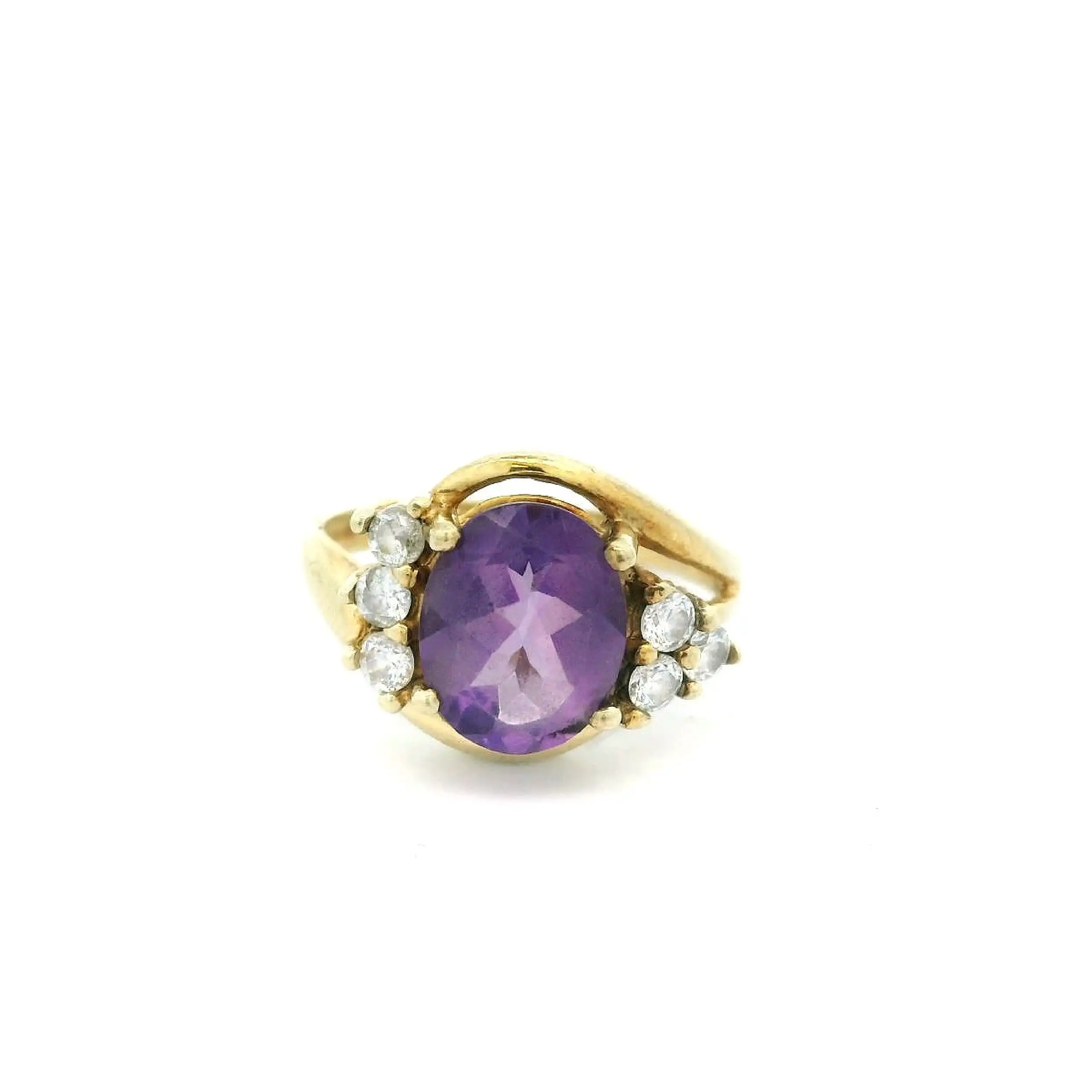 Ring Gelbgold mit Zirkonia und lila Farbstein