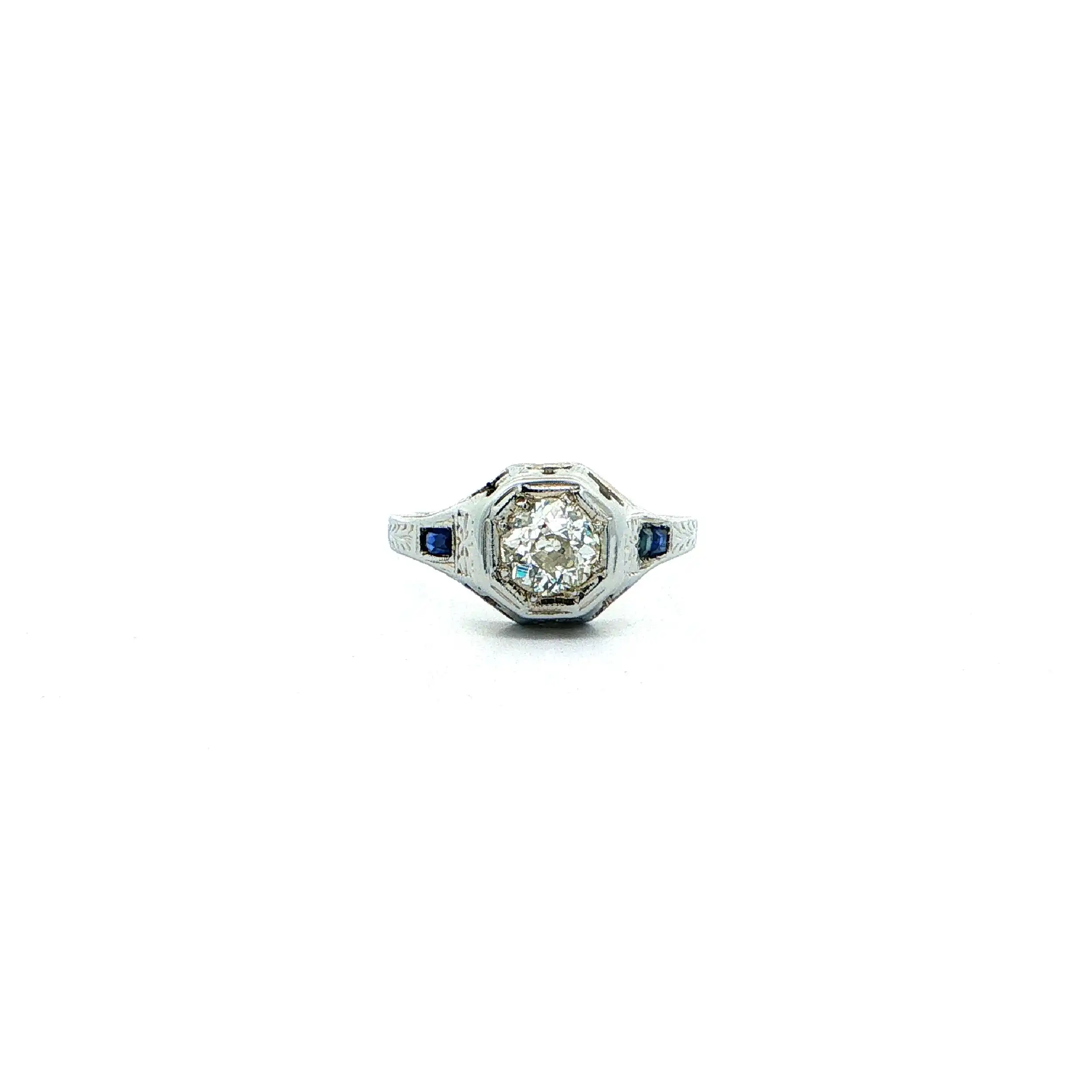 Ring Weißgold mit Saphiren & Altschliff-Brillant