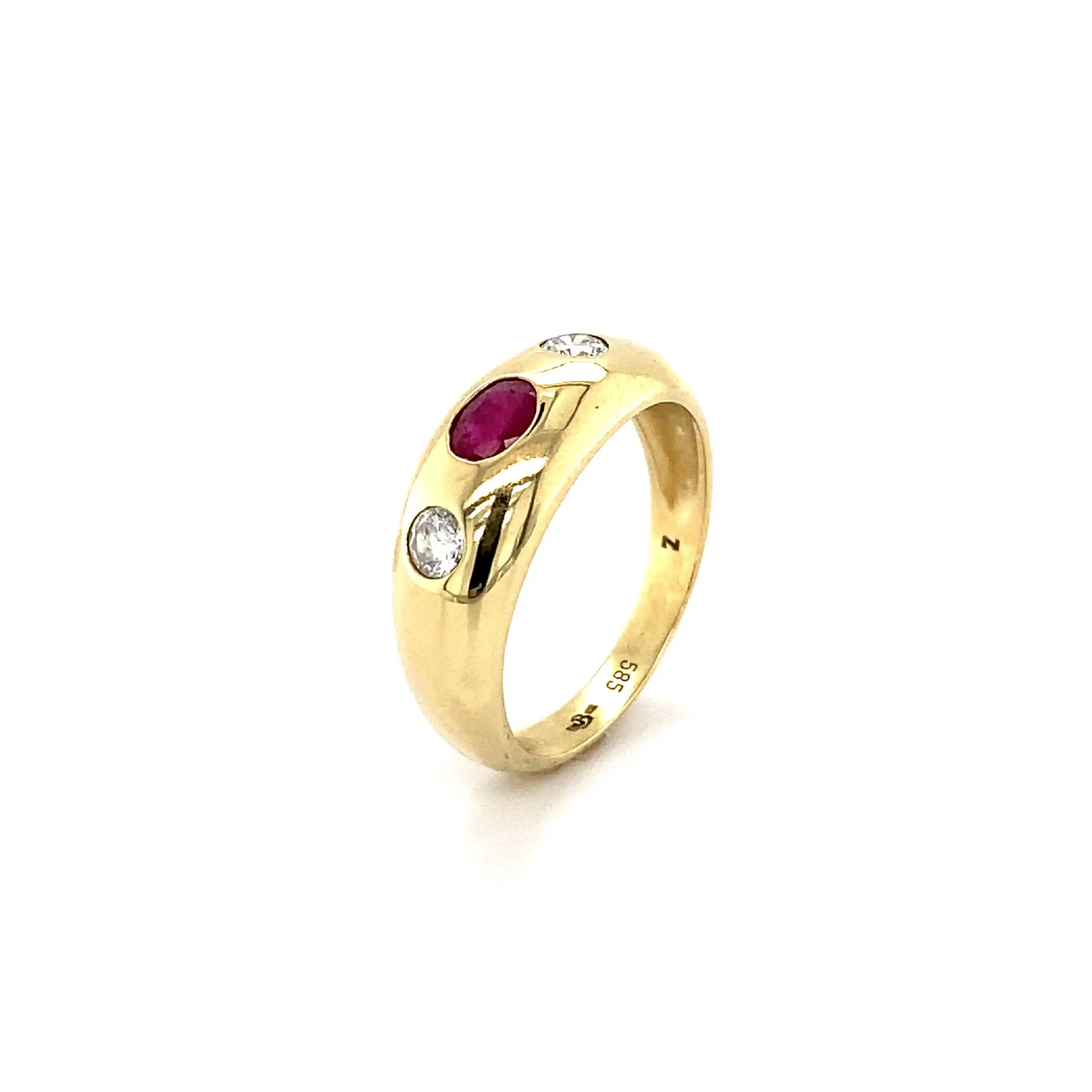 Ring Gelbgold mit rotem Farbstein und Zirkonia Ring Gelbgold mit rotem Farbstein und Zirkonia