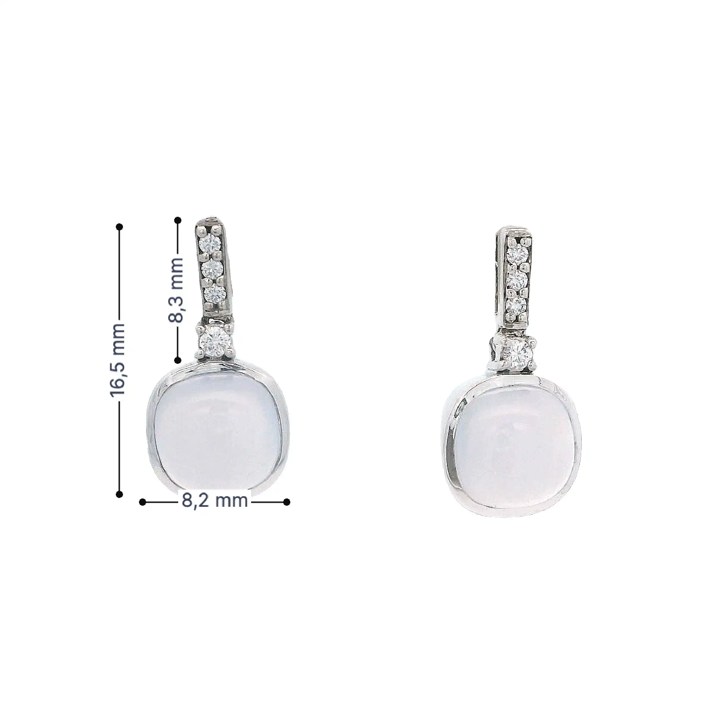 Ohrstecker mit Chalcedon Cabochon hellblau und Brillanten