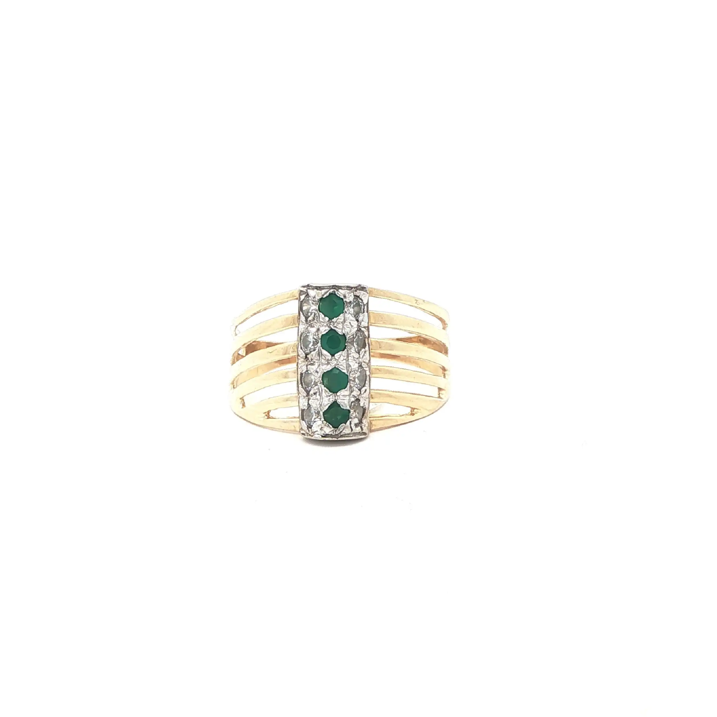 Ring Bicolor mit Zirkonia und grünen Farbsteinen