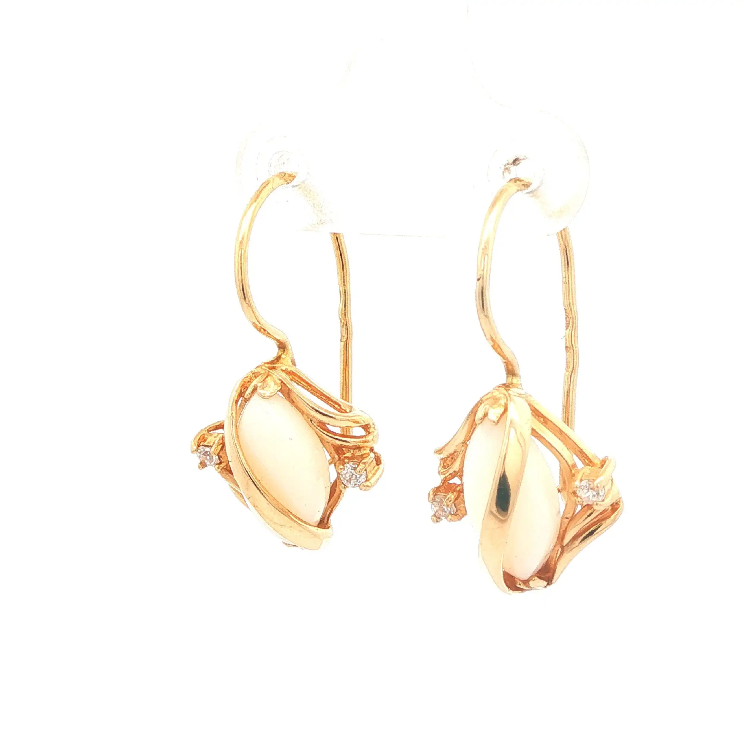 Ohrhänger Gelbgold mit Zirkonia und Farbstein mit opalähnlicher Optik