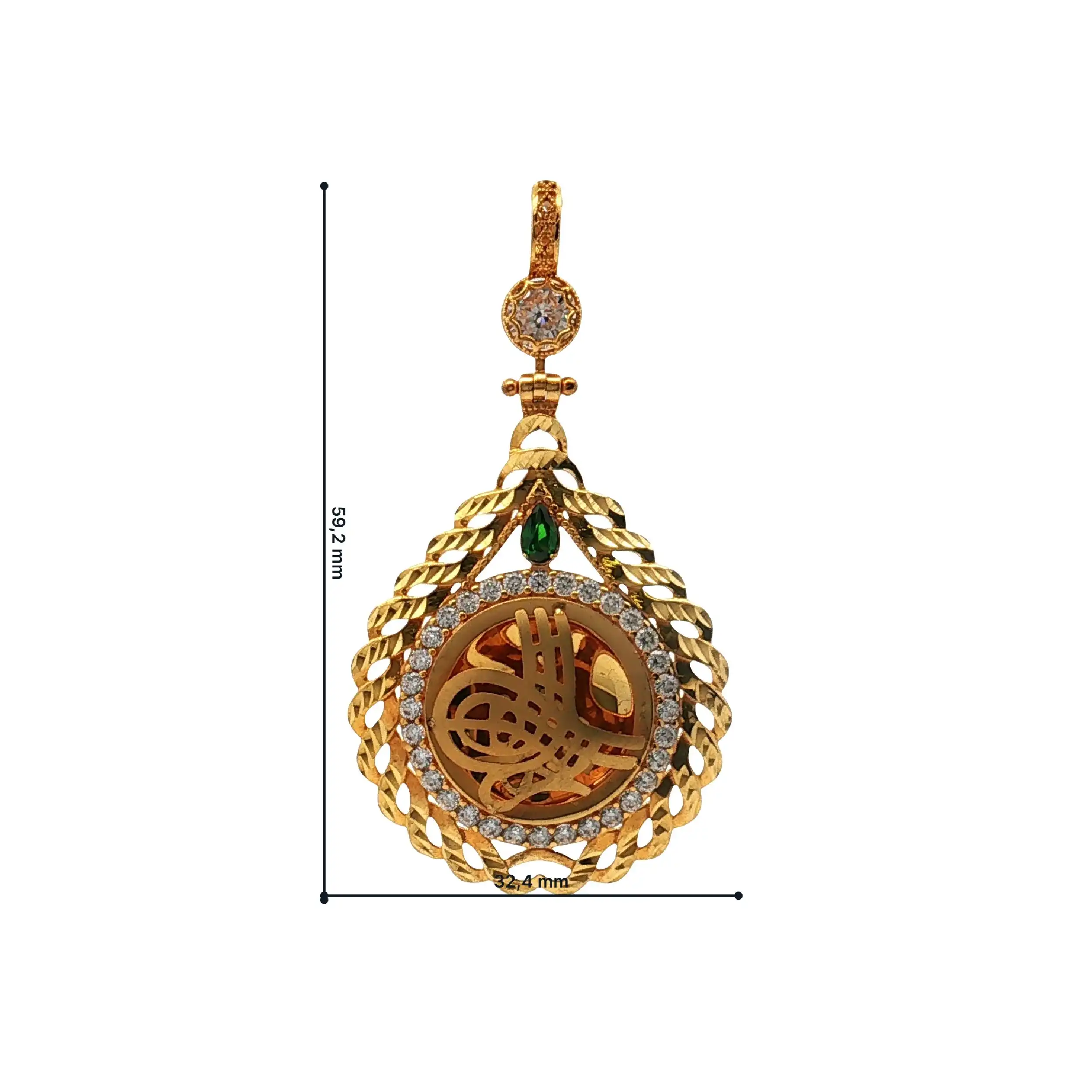 Anhänger Gelbgold Tugra mit grünem Stein und Zirkonia