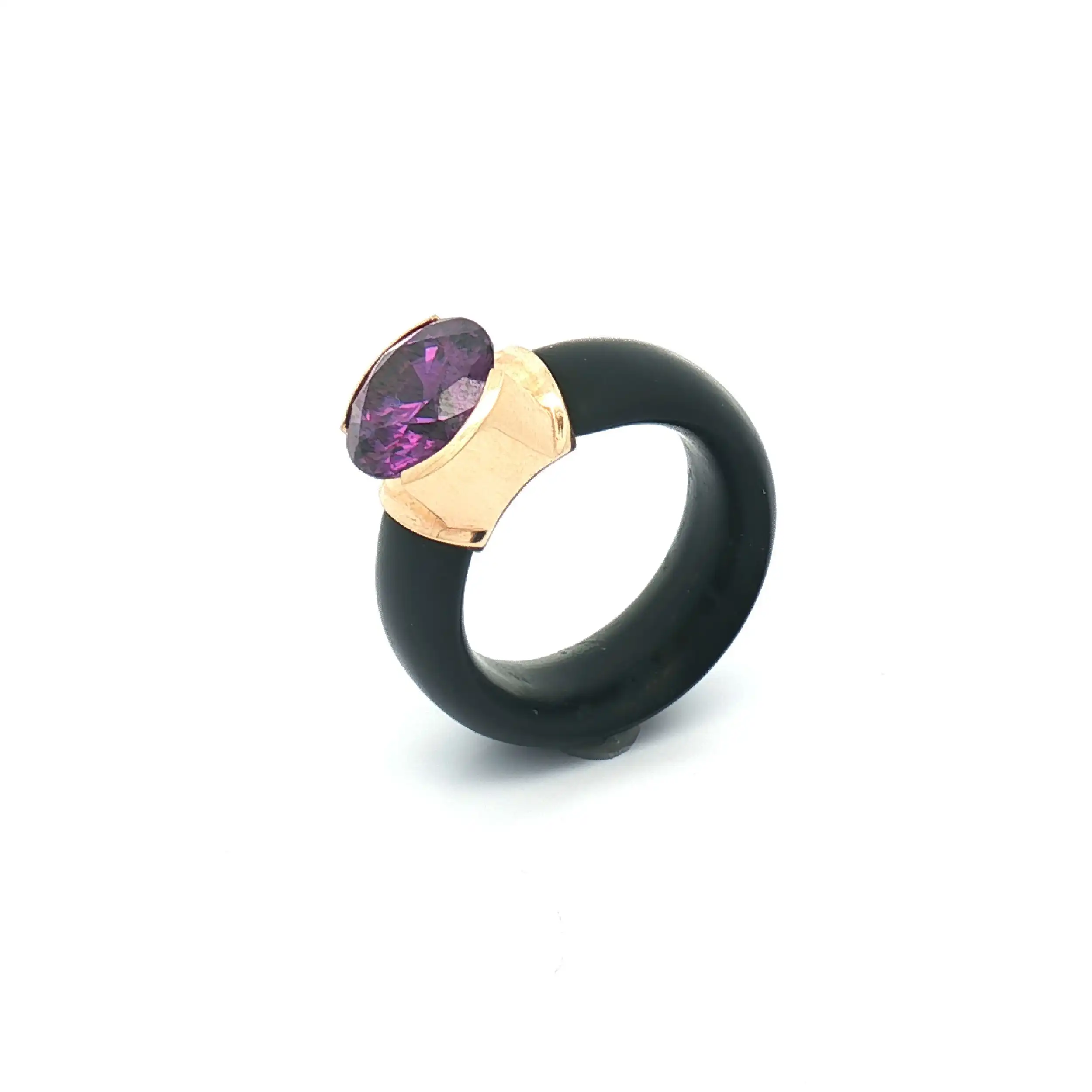 Ring Gelbgold/Kautschuk Bunz mit Amethyst Ring Gelbgold/Kautschuk Bunz mit Amethyst