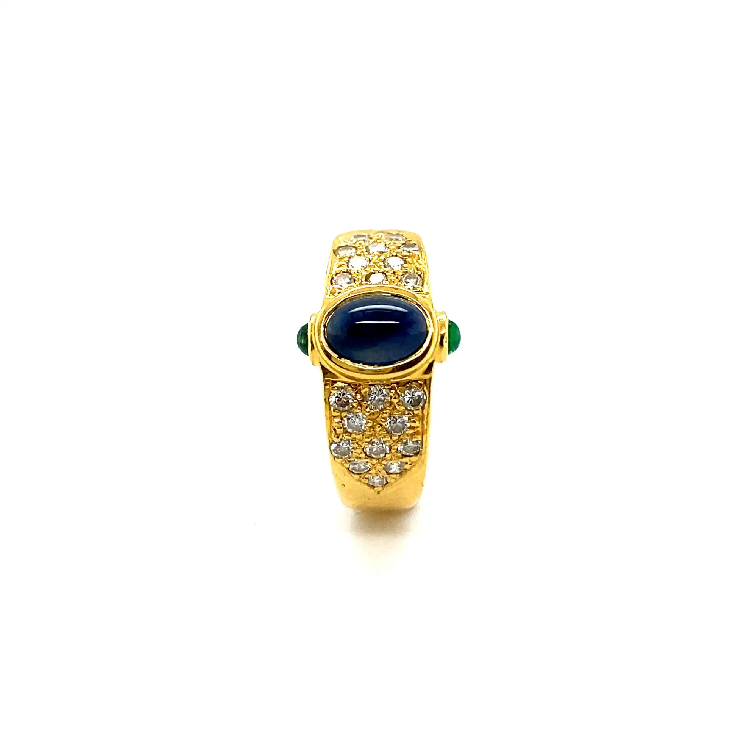 Ring Gelbgold mit Saphir, Smaragd Cabochons & Brillanten