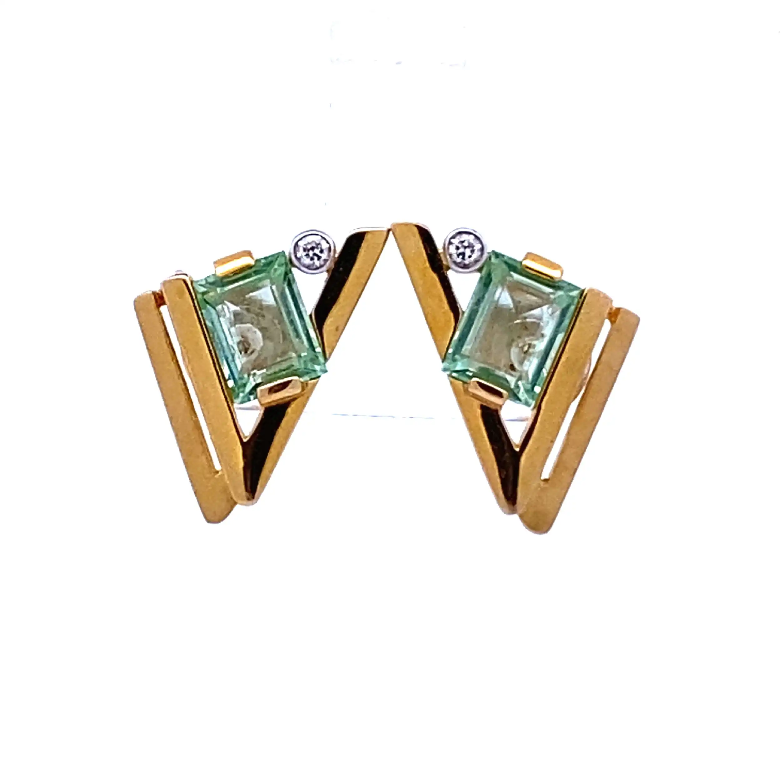 Ohrstecker Gelbgold mit Zirkonia und grünem Farbstein