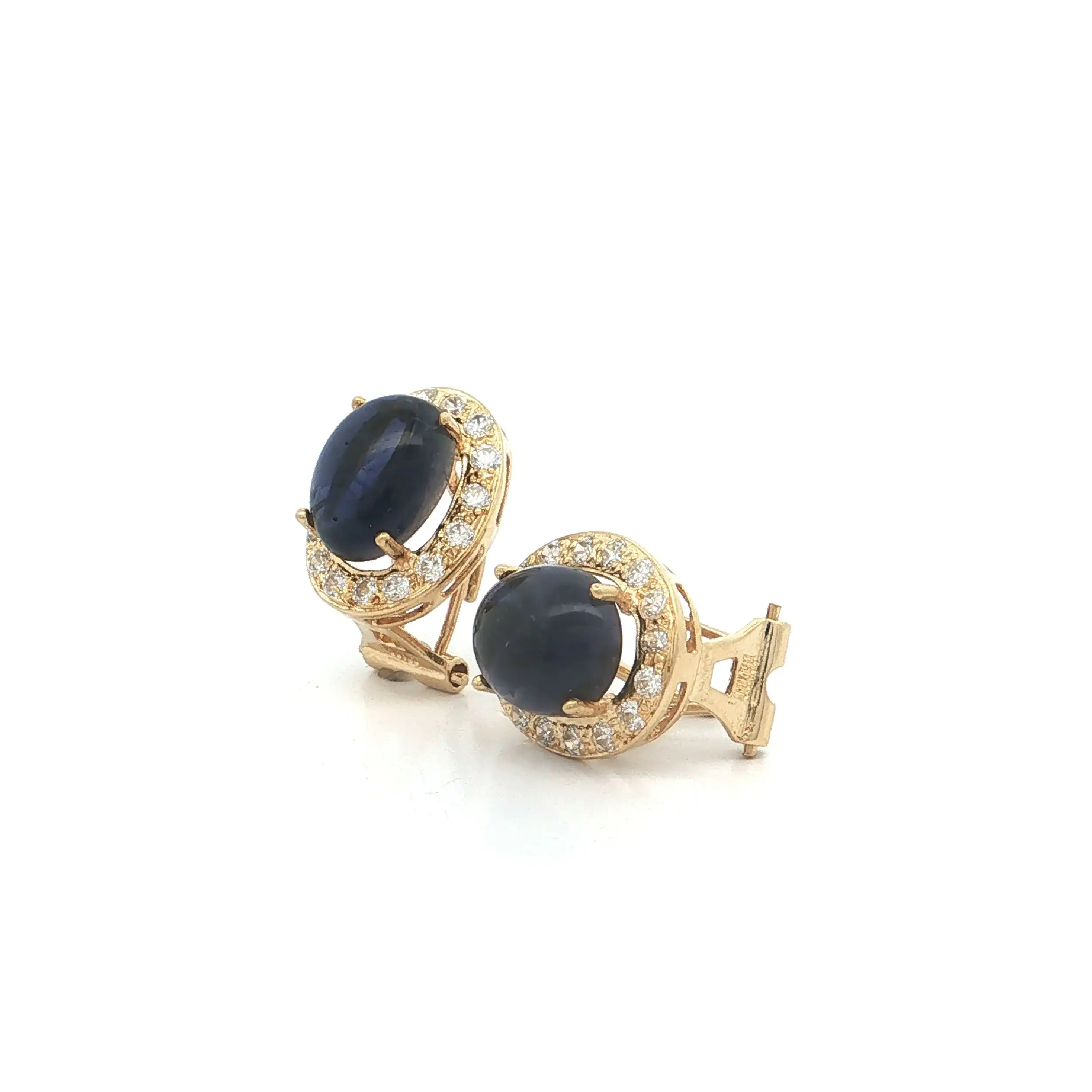 Ohrringe Gelbgold mit blau/violettem Farbstein und Zirkonia