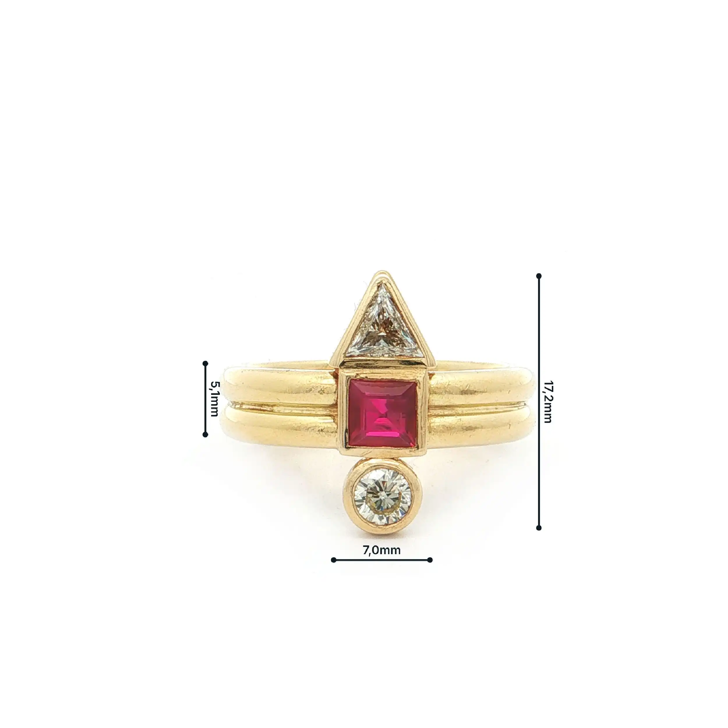 Ring Gelbgold mit Rubin und Brillant und Triangel Diamant Ring Gelbgold mit Rubin und Brillant und Triangel Diamant