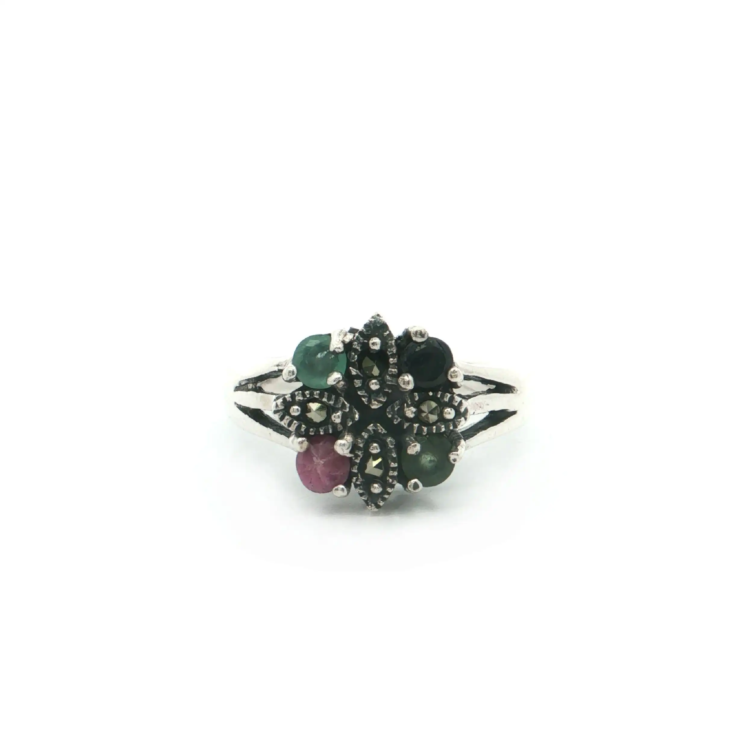 Ring Silber mit Farbsteinen und Markasiten
