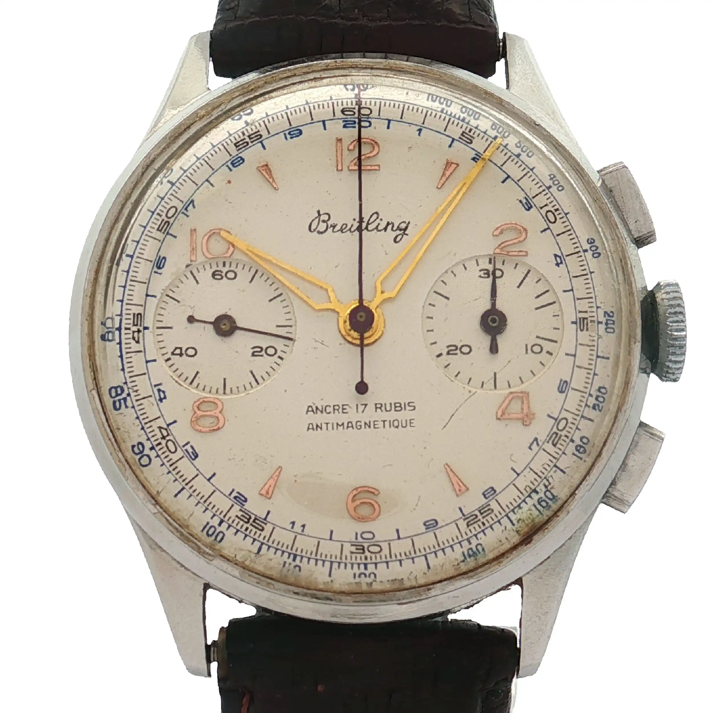 Herrenuhr Breitling Ancre 17 Chronograph m. Lederband Handaufzug