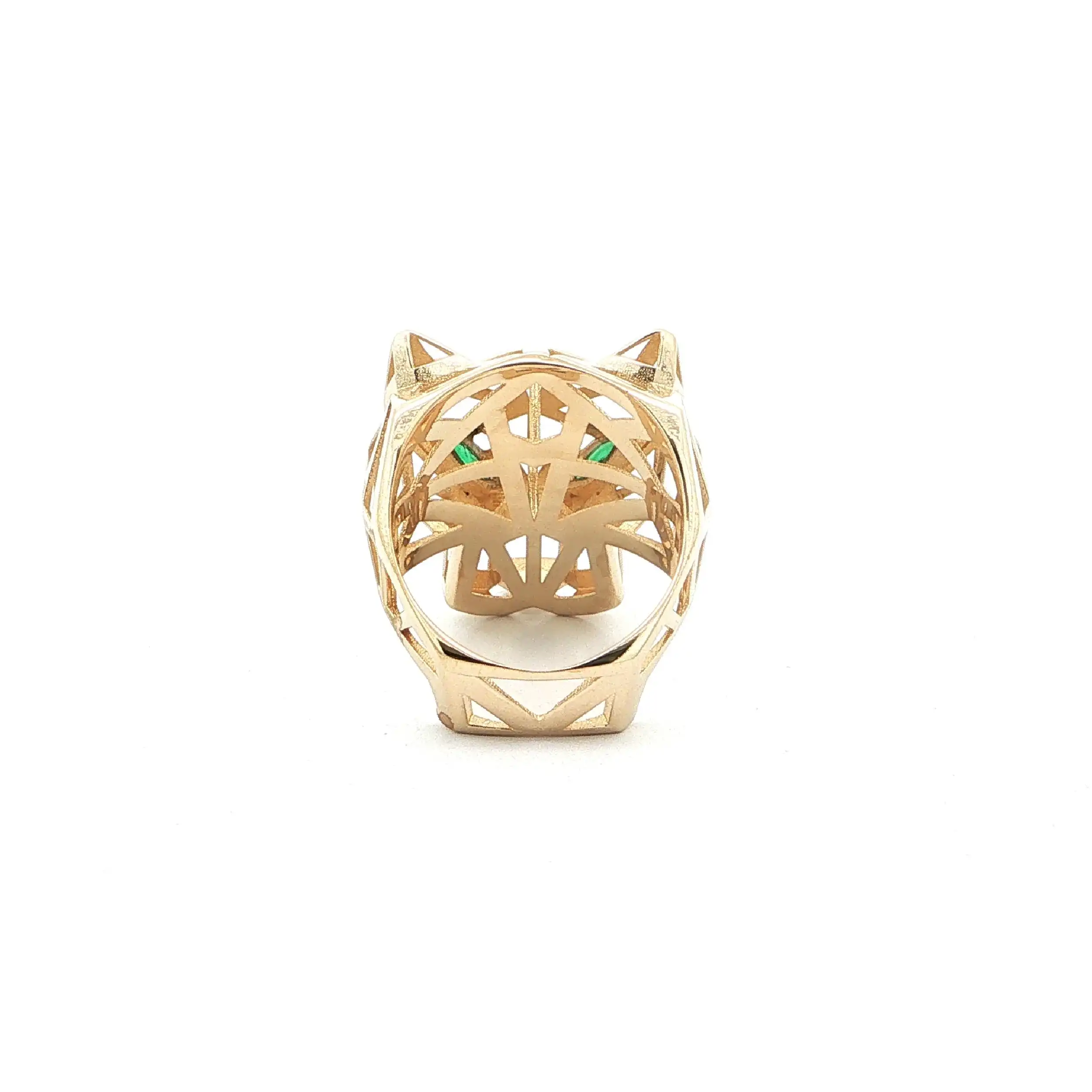 Ring Gelbgold Pantherkopf mit grünen Farbsteinen