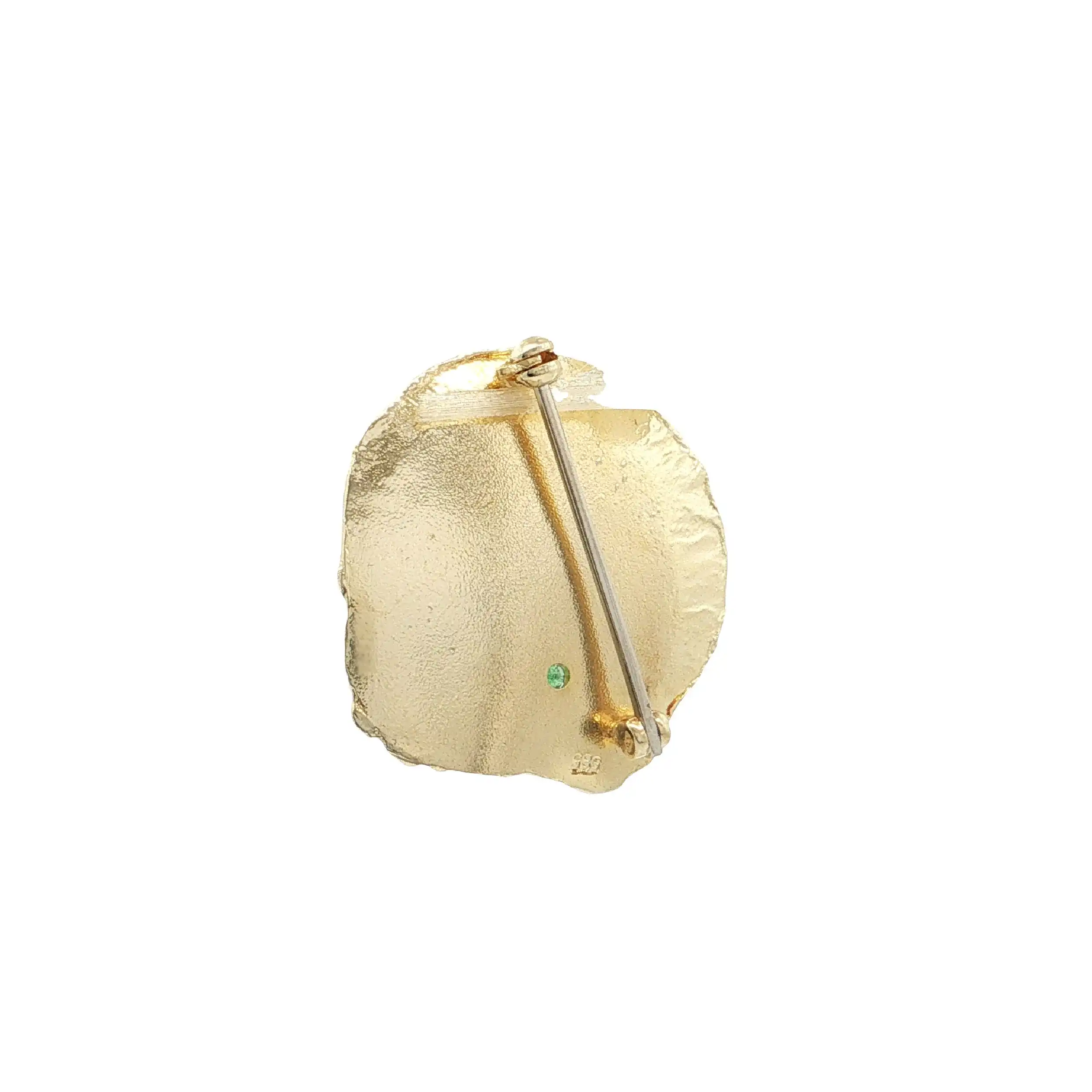 Brosche Gelbgold mit grünem Stein