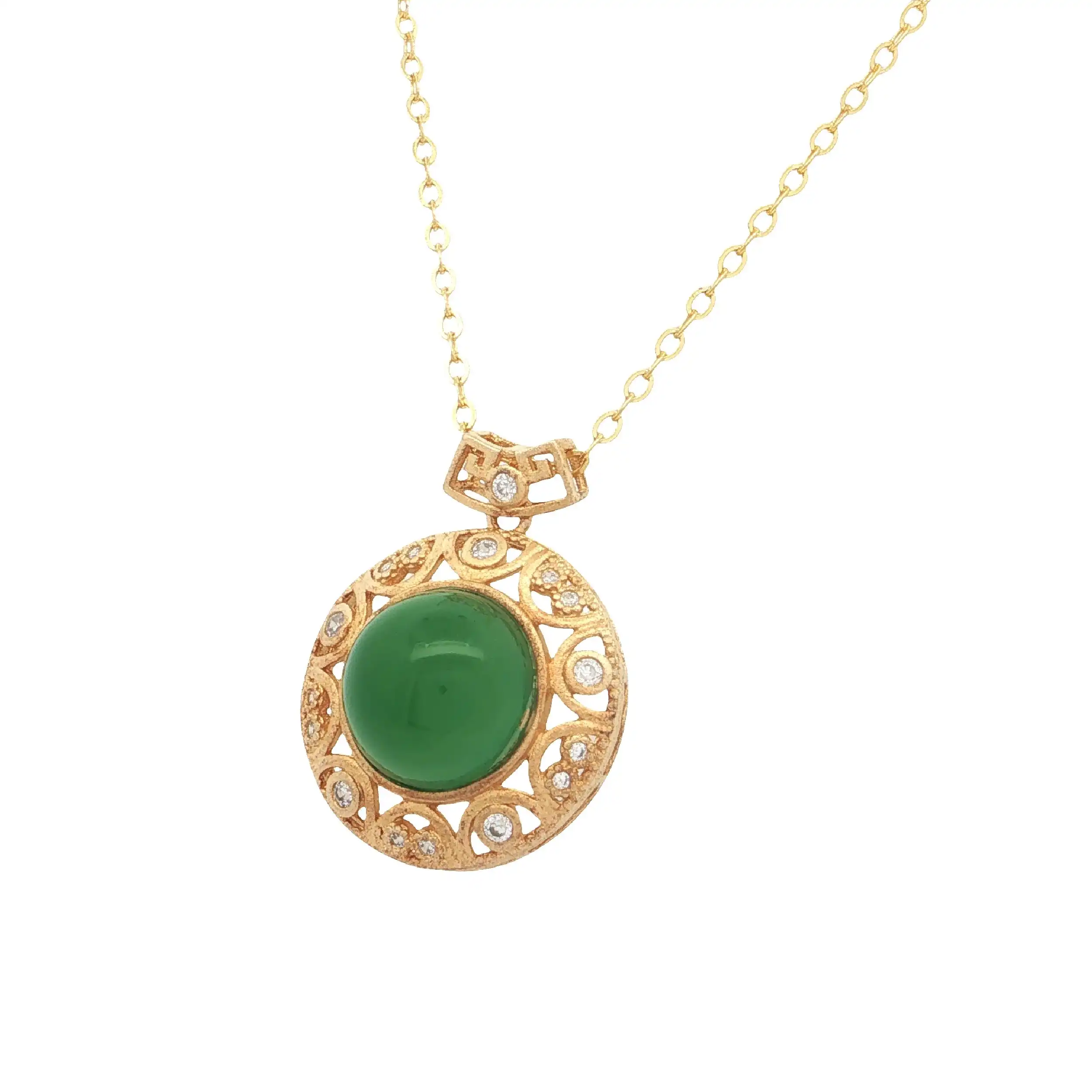 Kette Silber vergoldet mit Anhänger mit Zirkonia und grünem Farbstein Kette Silber vergoldet mit Anhänger mit Zirkonia und grünem Farbstein