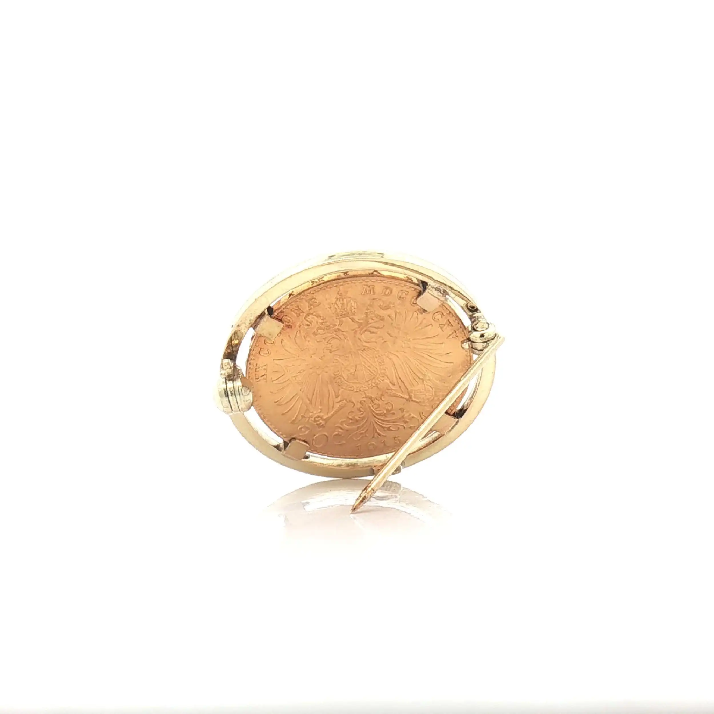 Brosche Gelbgold mit Münze 20 Corona 1894 Franz Joseph Brosche Gelbgold mit Münze 20 Corona 1894 Franz Joseph