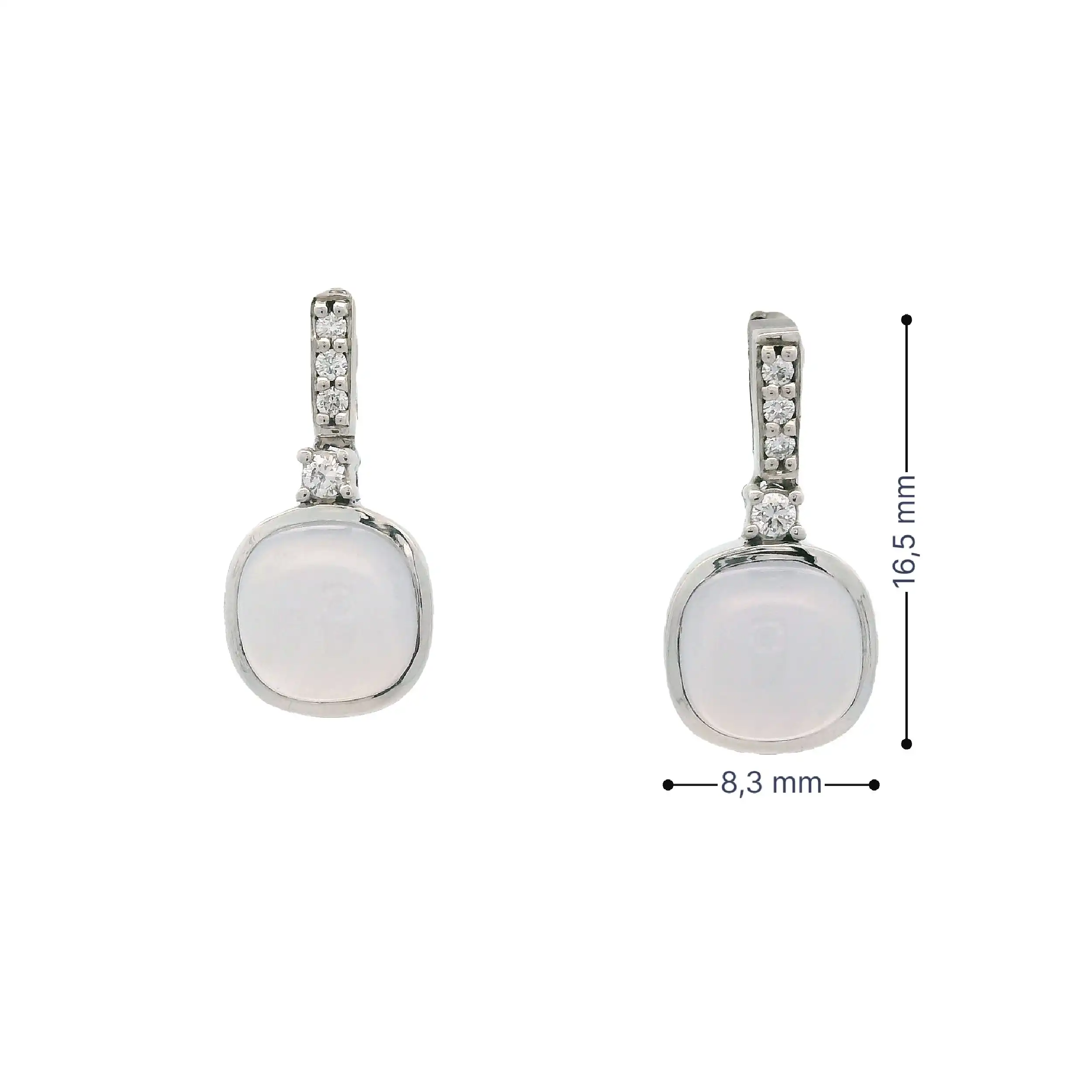 Ohrstecker Weißgold mit Brillanten und Chalcedon Cabochon