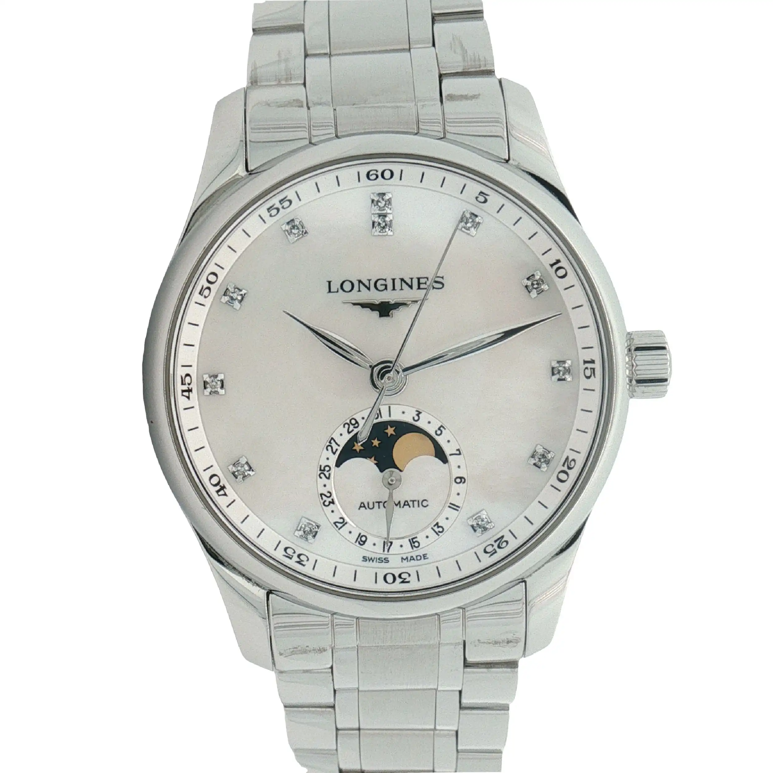 Damenuhr Longines Master Collection mit Perlmutt-Diamanten Ziffernblatt Damenuhr Longines Master Collection mit Perlmutt-Diamanten Ziffernblatt