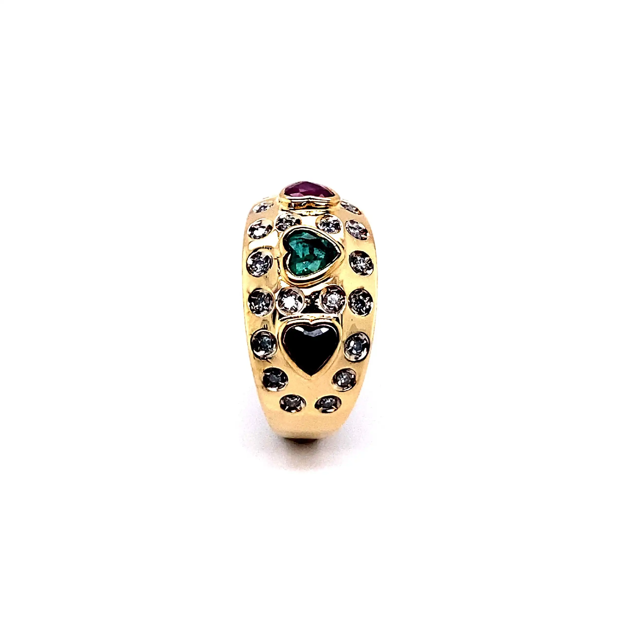 Ring Gelbgold mit Diamanten und Saphir, Rubin, Smaragd