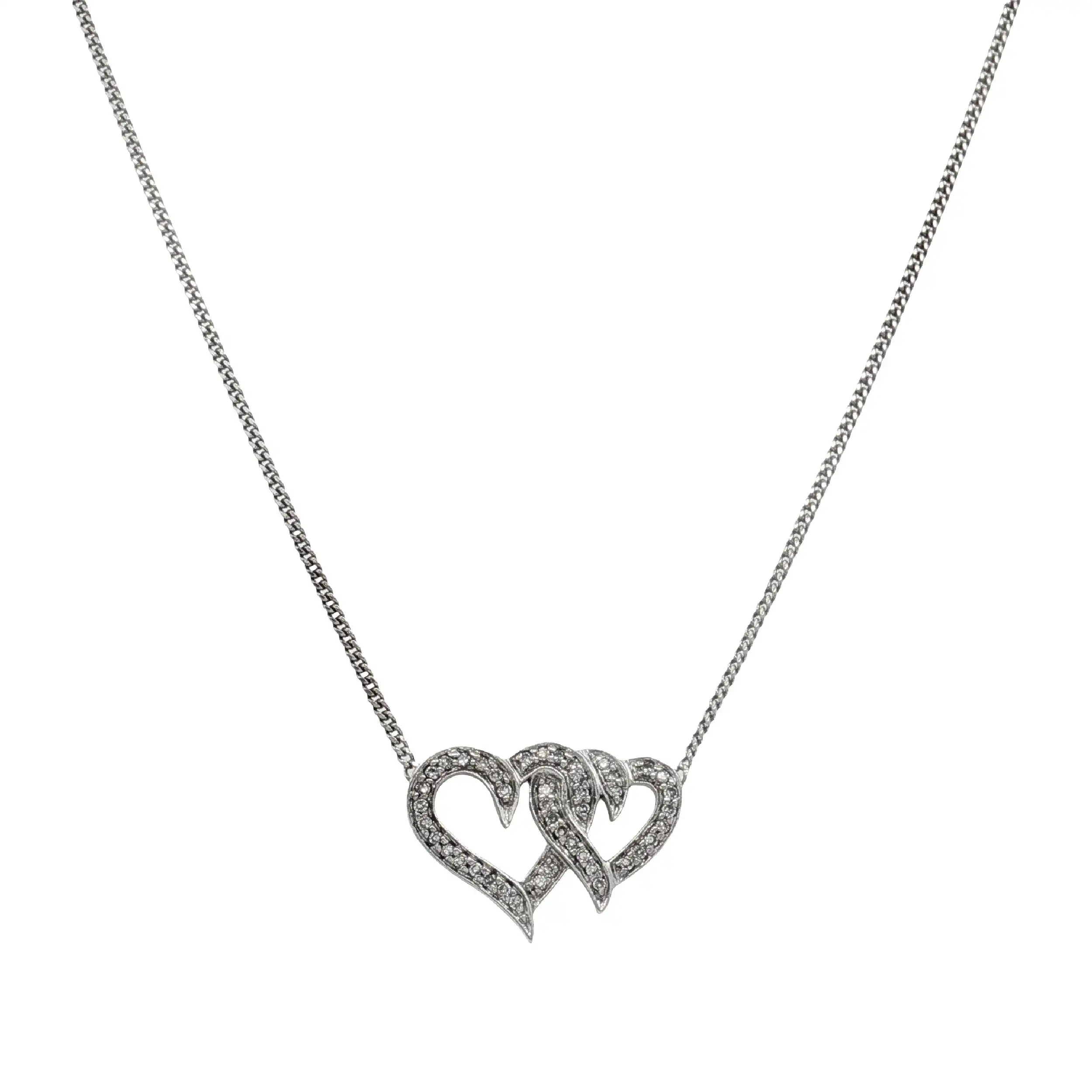Collier Weißgold verschlungene Herzen mit Diamanten Collier Weißgold verschlungene Herzen mit Diamanten