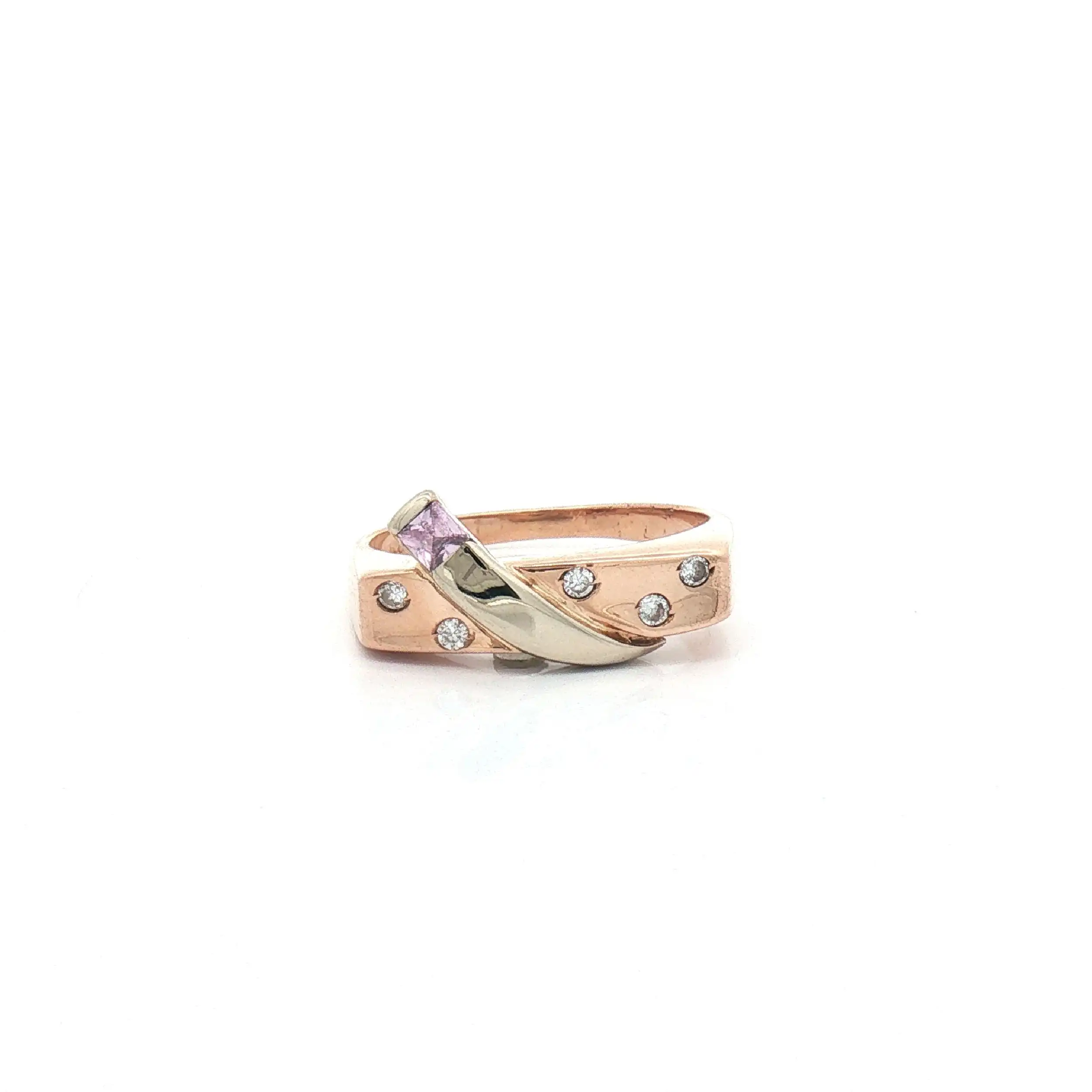 Ring Bicolor mit rosa Farbstein und Zirkonia
