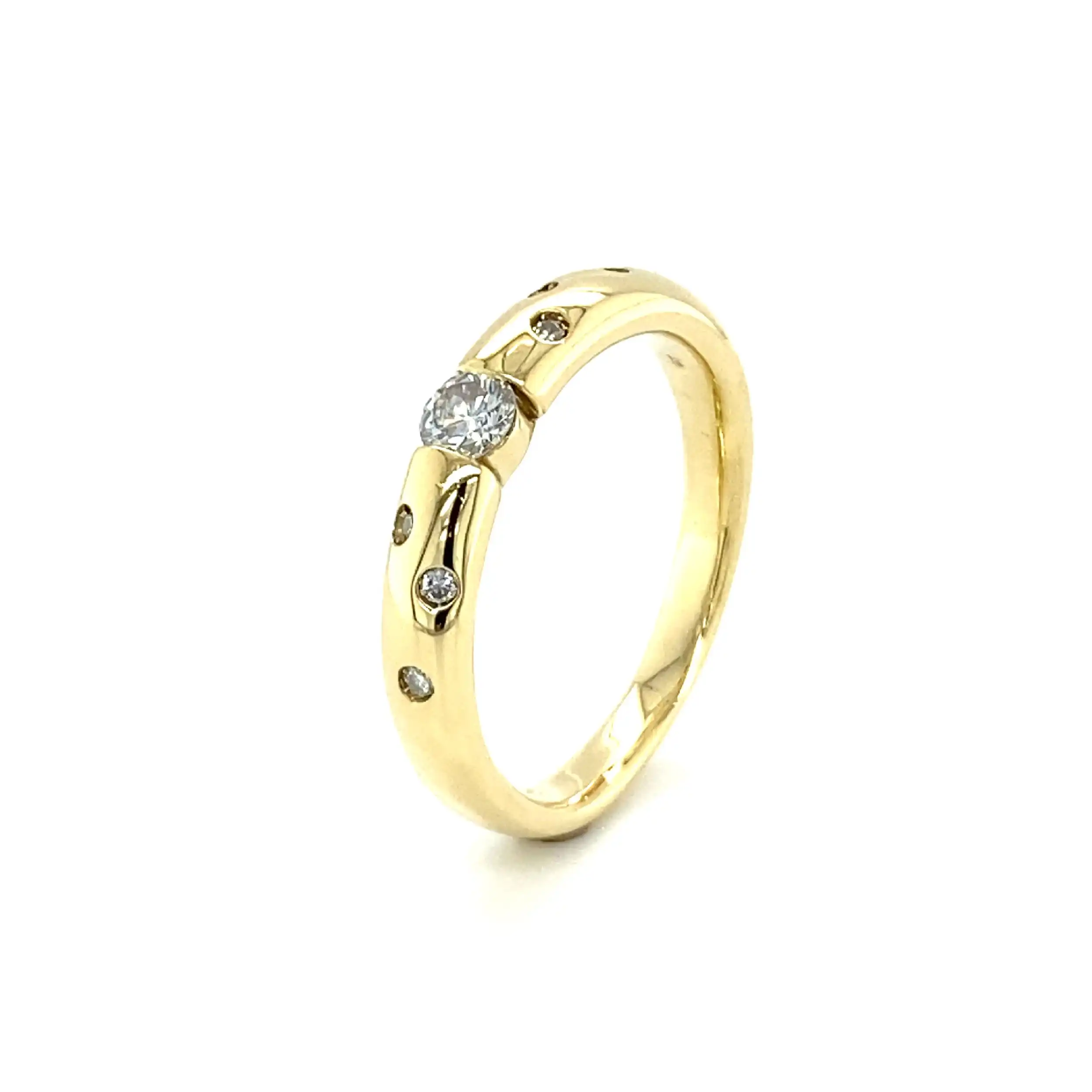 Ring Gelbgold mit Brillant Solitär & Melée-Besatz