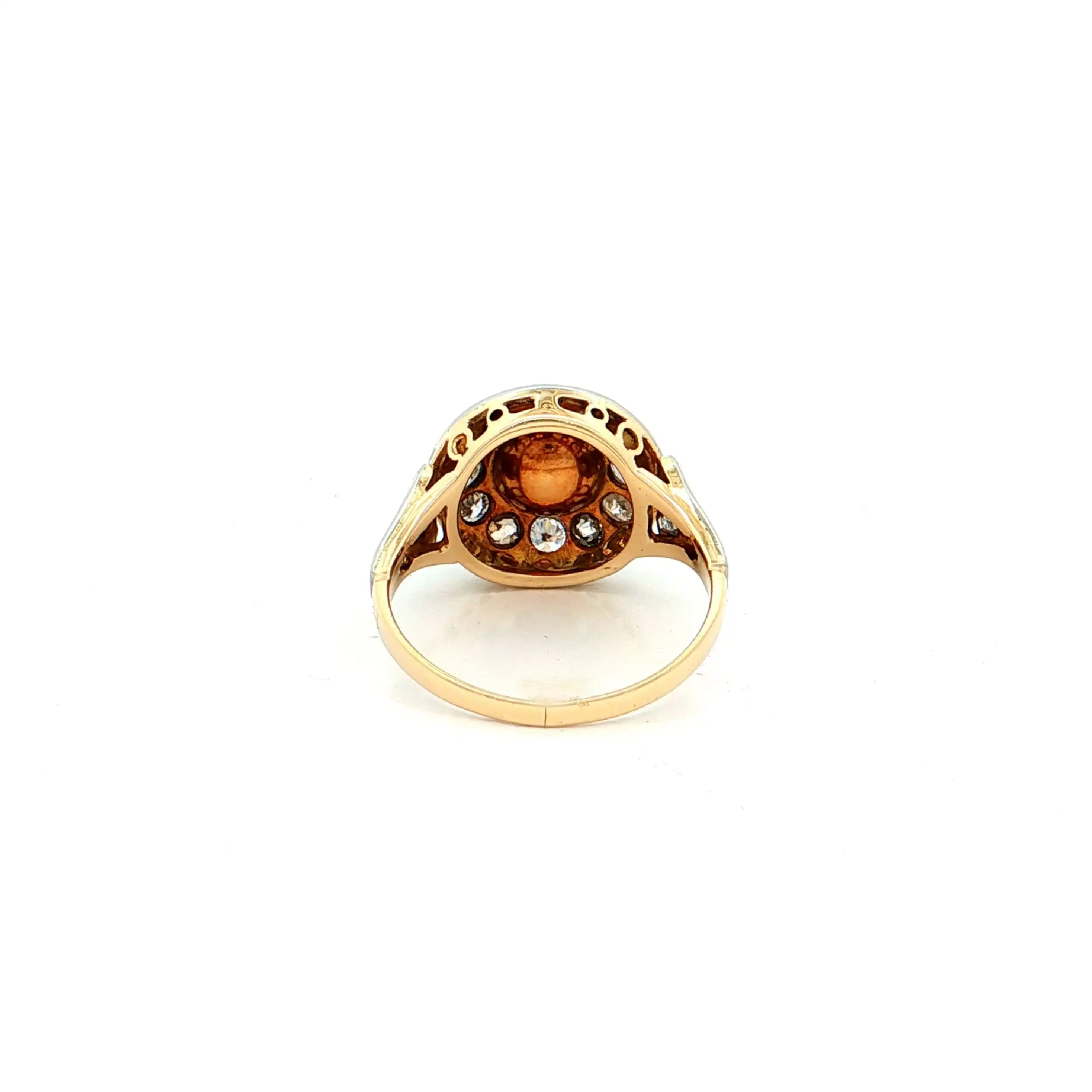 Ring Bicolor mit Altschliff Diamanten und Perle Ring Bicolor mit Altschliff Diamanten und Perle