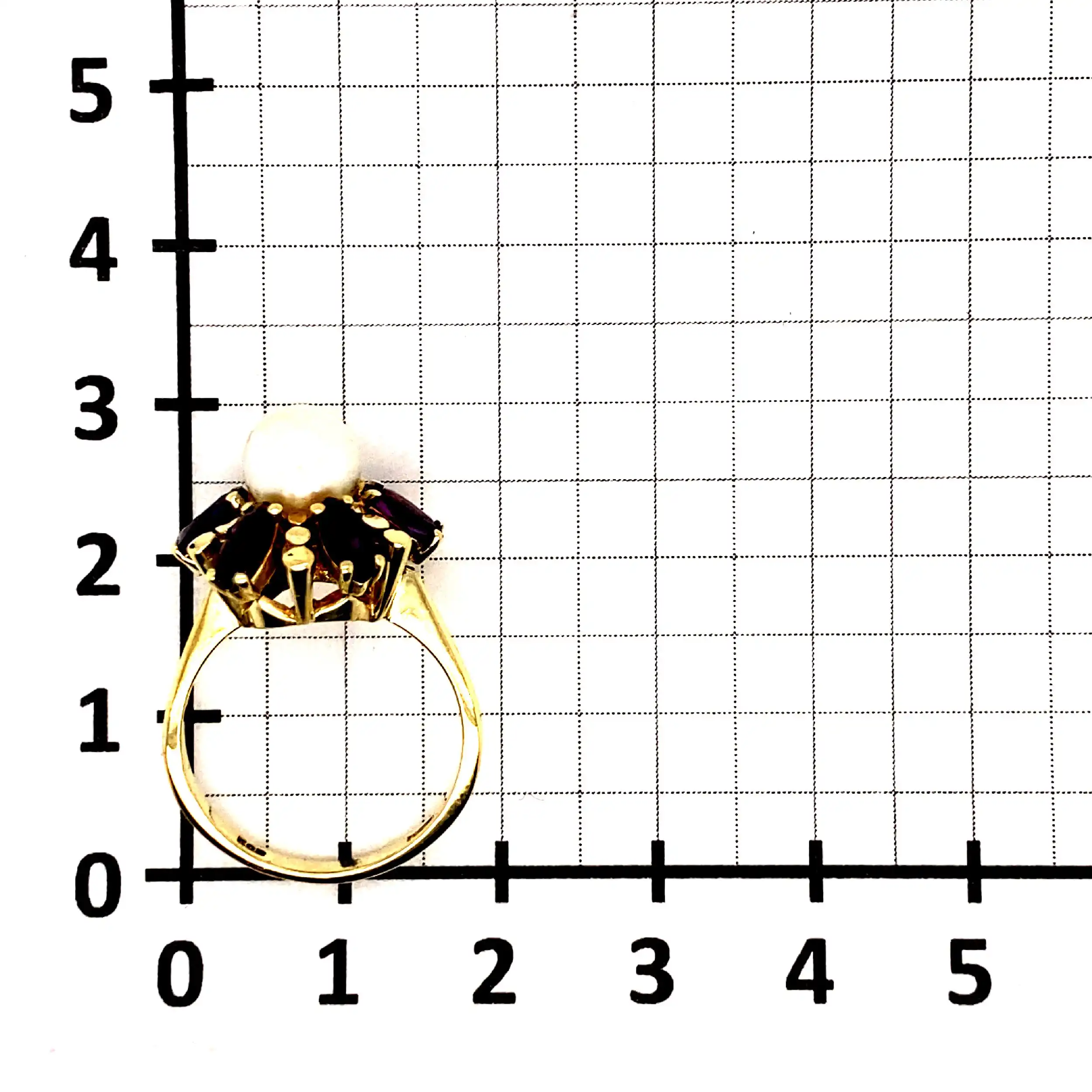 Ring Gelbgold mit Perle und lila Steinen Ring Gelbgold mit Perle und lila Steinen