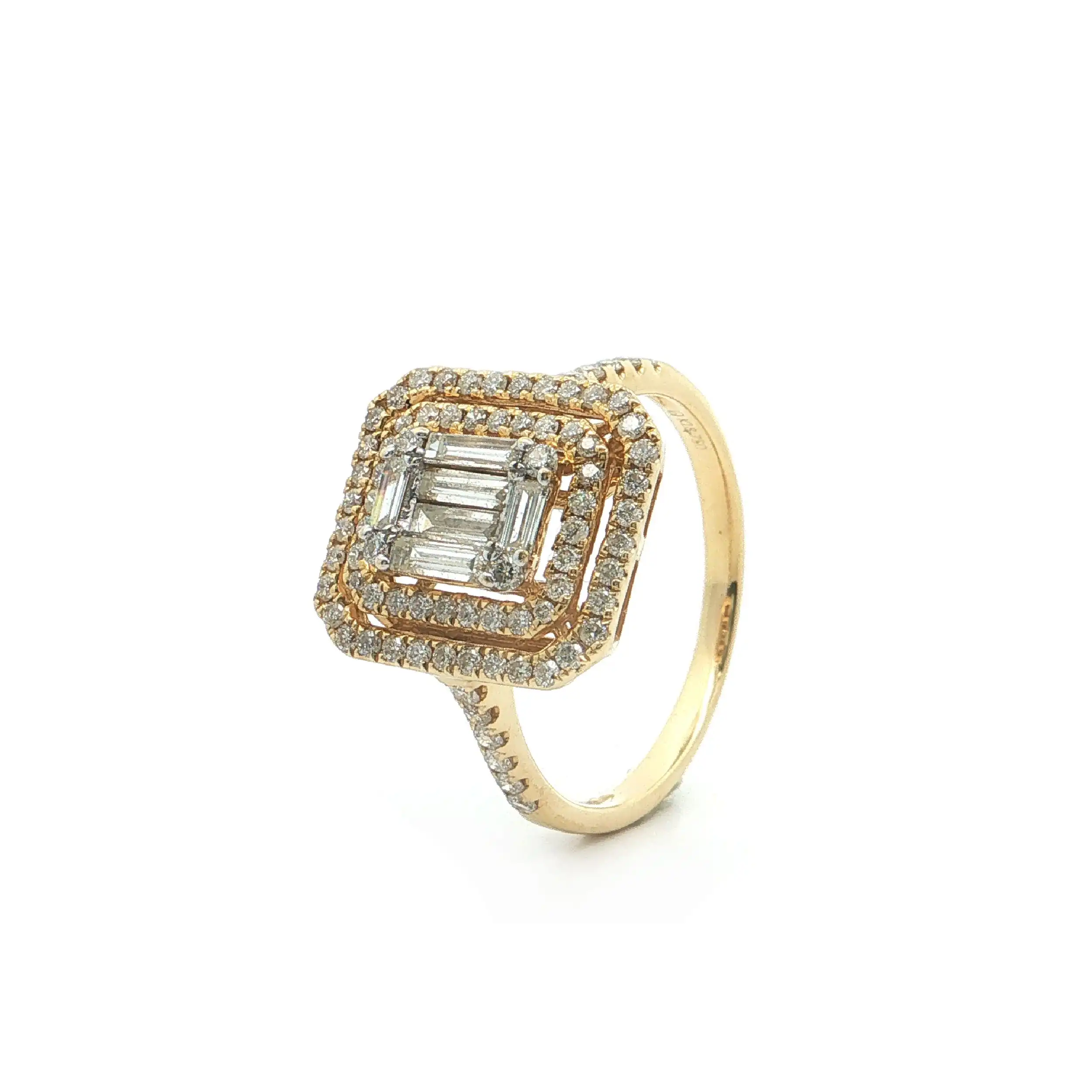 Ring Gelbgold mit Diamanten und Brillanten, graviert mit 0,95ct