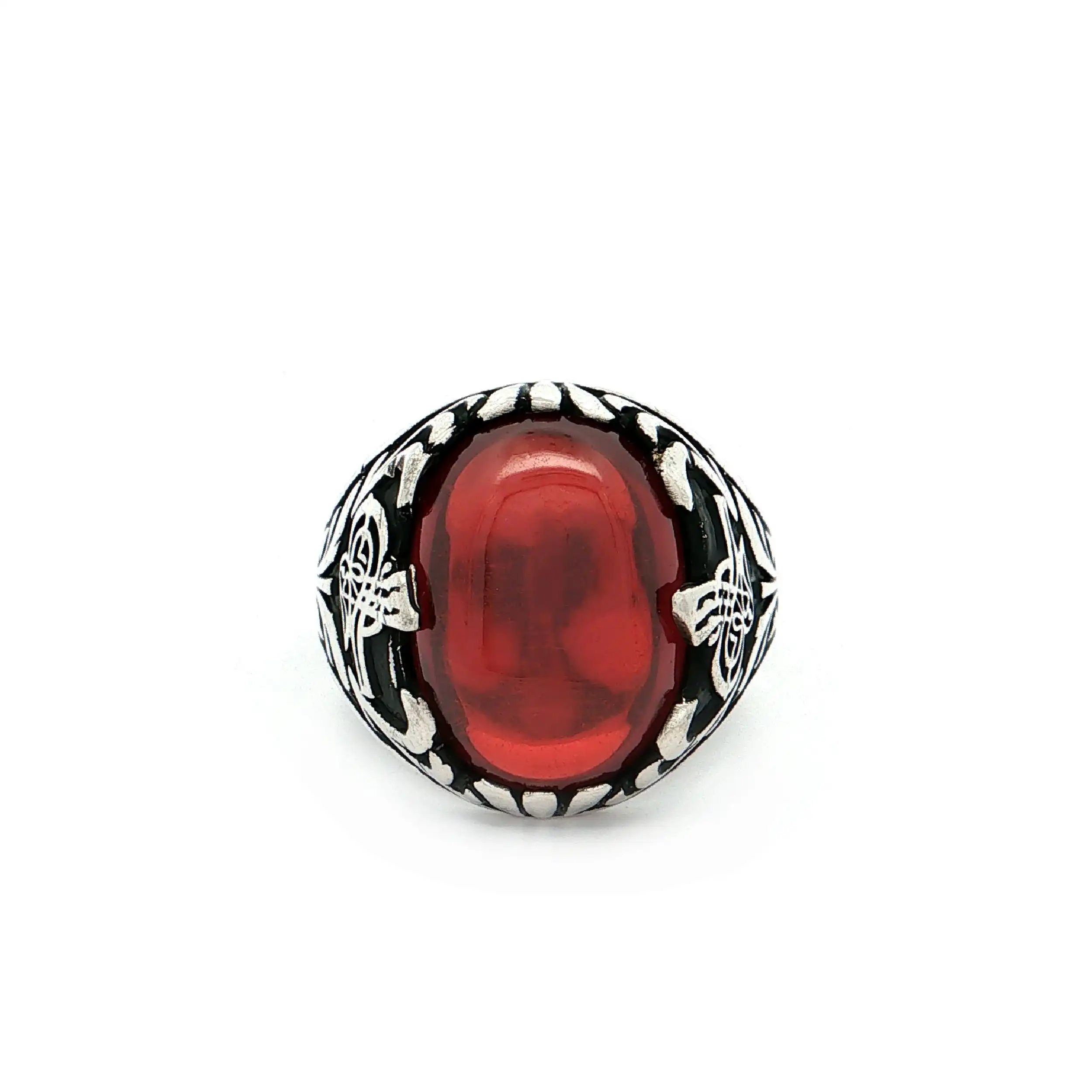 Ring Silber mit rotem Farbstein