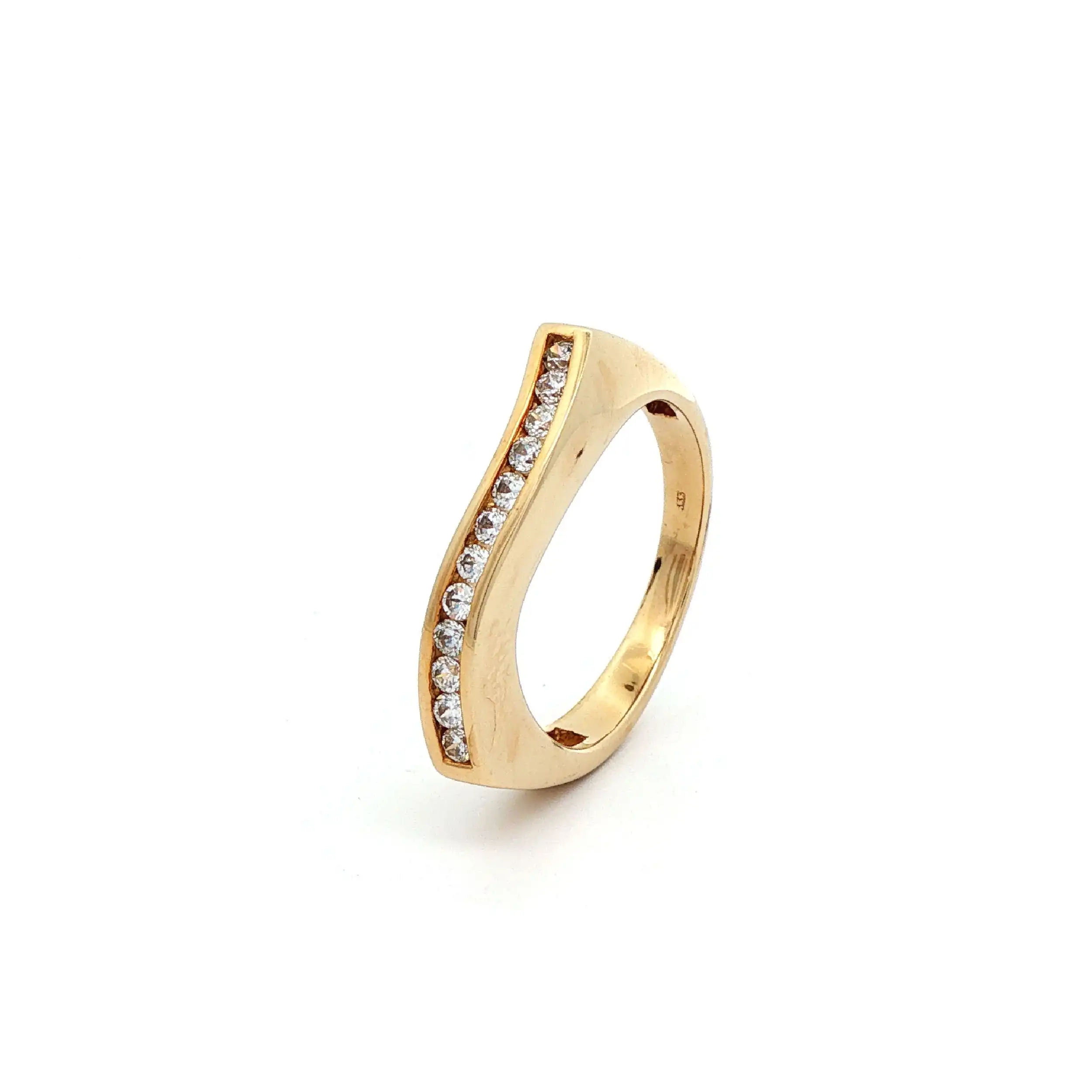 Ring Gelbgold mit Wellen-Muster mit Zirkonia