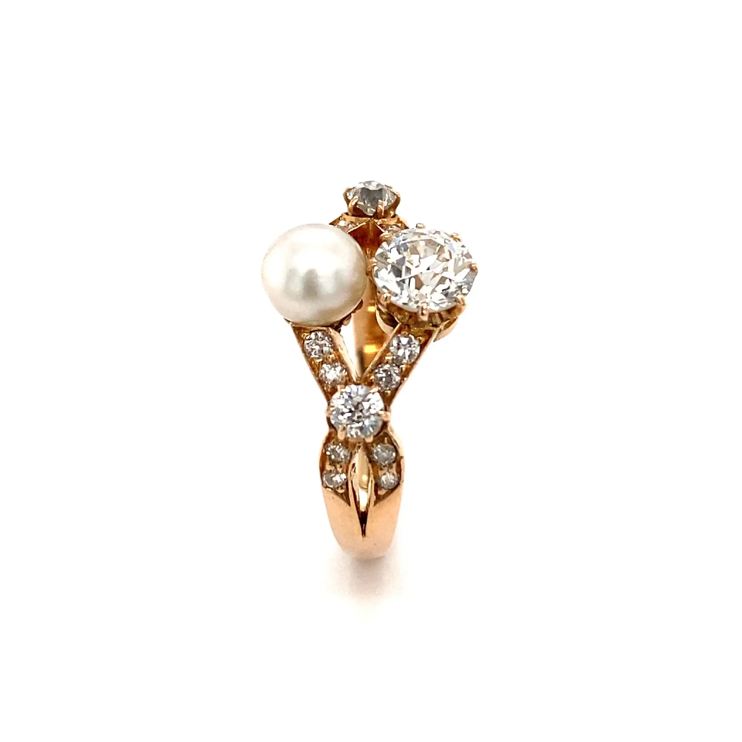 Ring Roségold mit Perle & Altschliff-Brillanten Ring Roségold mit Perle & Altschliff-Brillanten