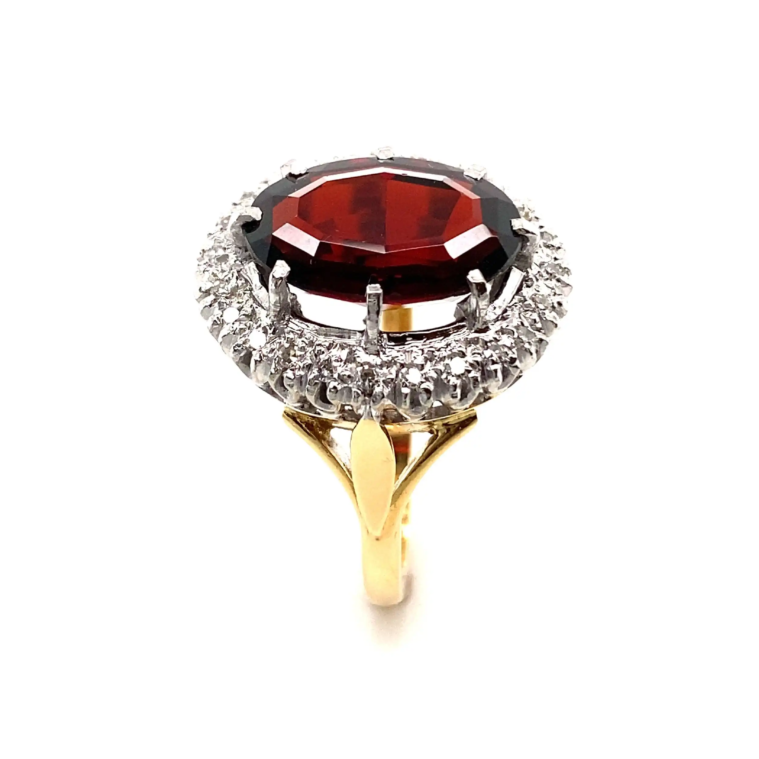 Ring Bicolor mit rotem Farbstein & Diamanten