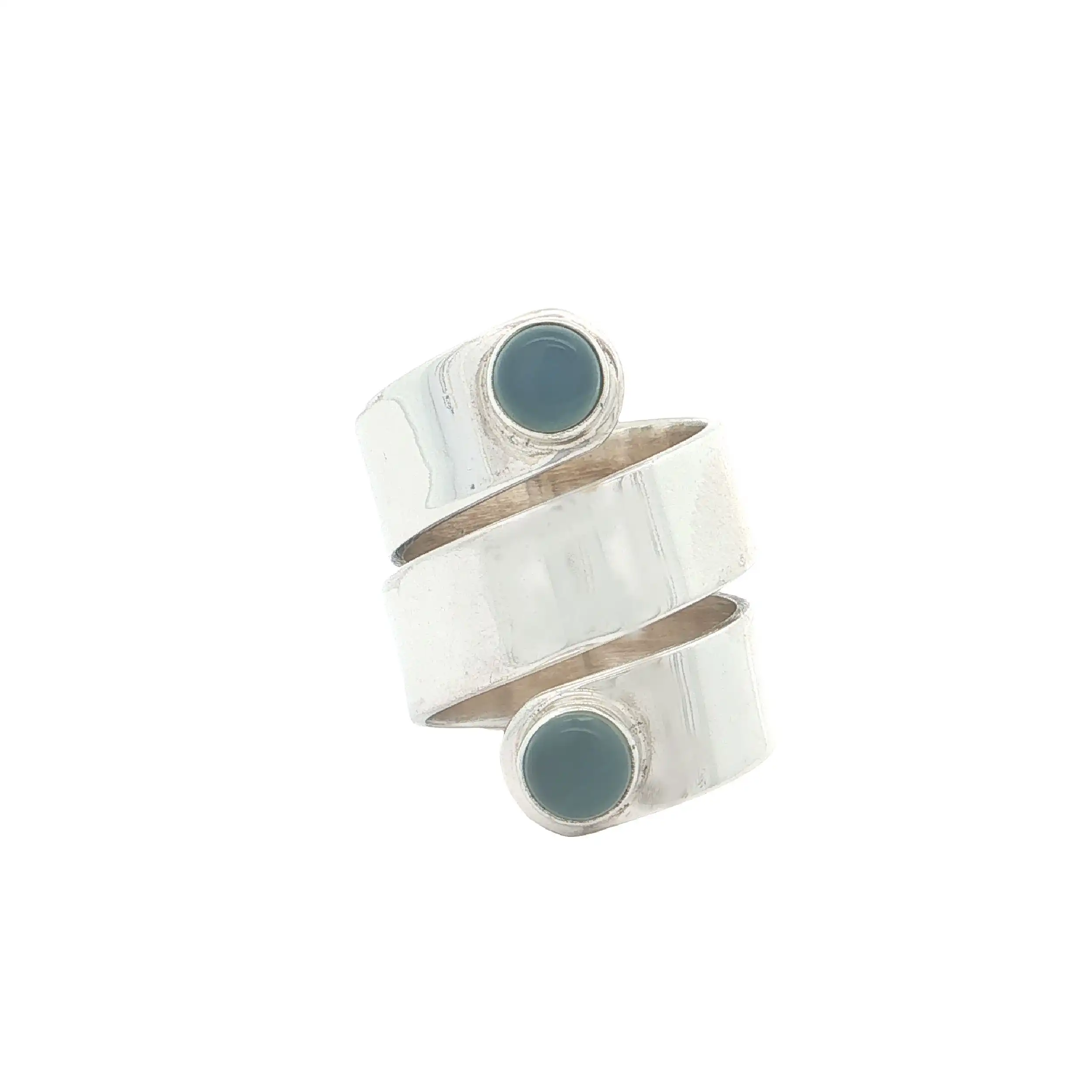 Wickelring Silber mit blauem Chalcedon