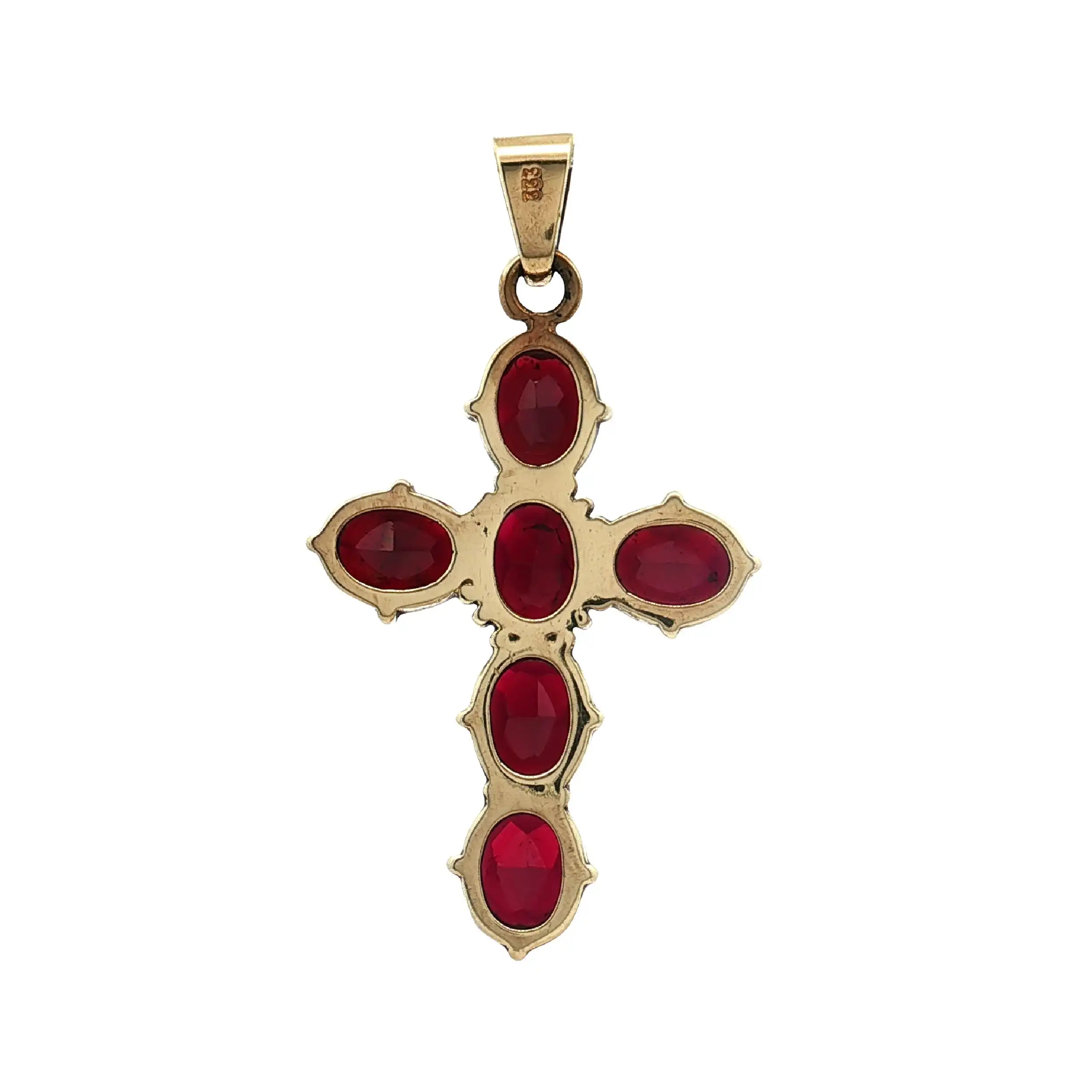 Kreuzanhänger Gelbgold mit Granat