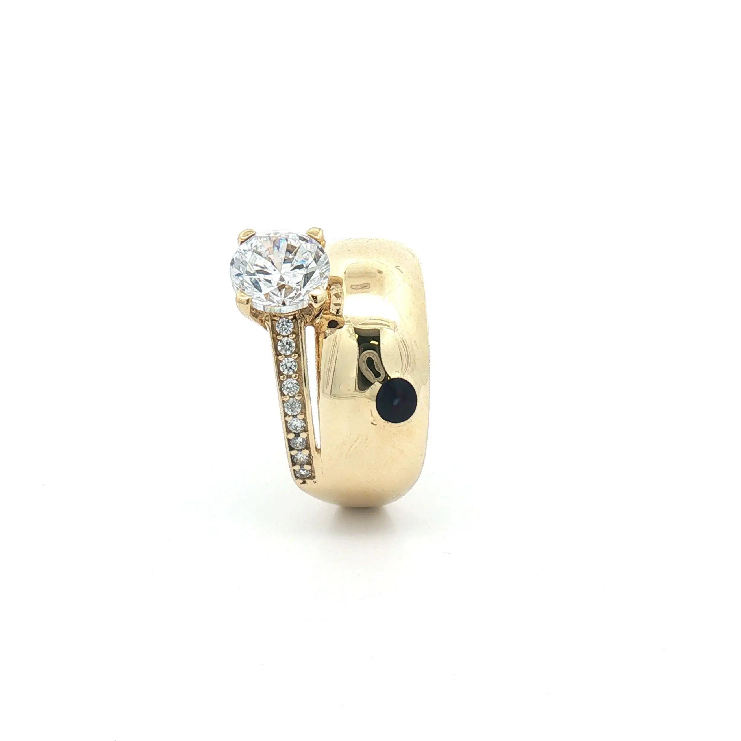 Ring Gelbgold mit Zirkonia und blauem Farbstein Ring Gelbgold mit Zirkonia und blauem Farbstein