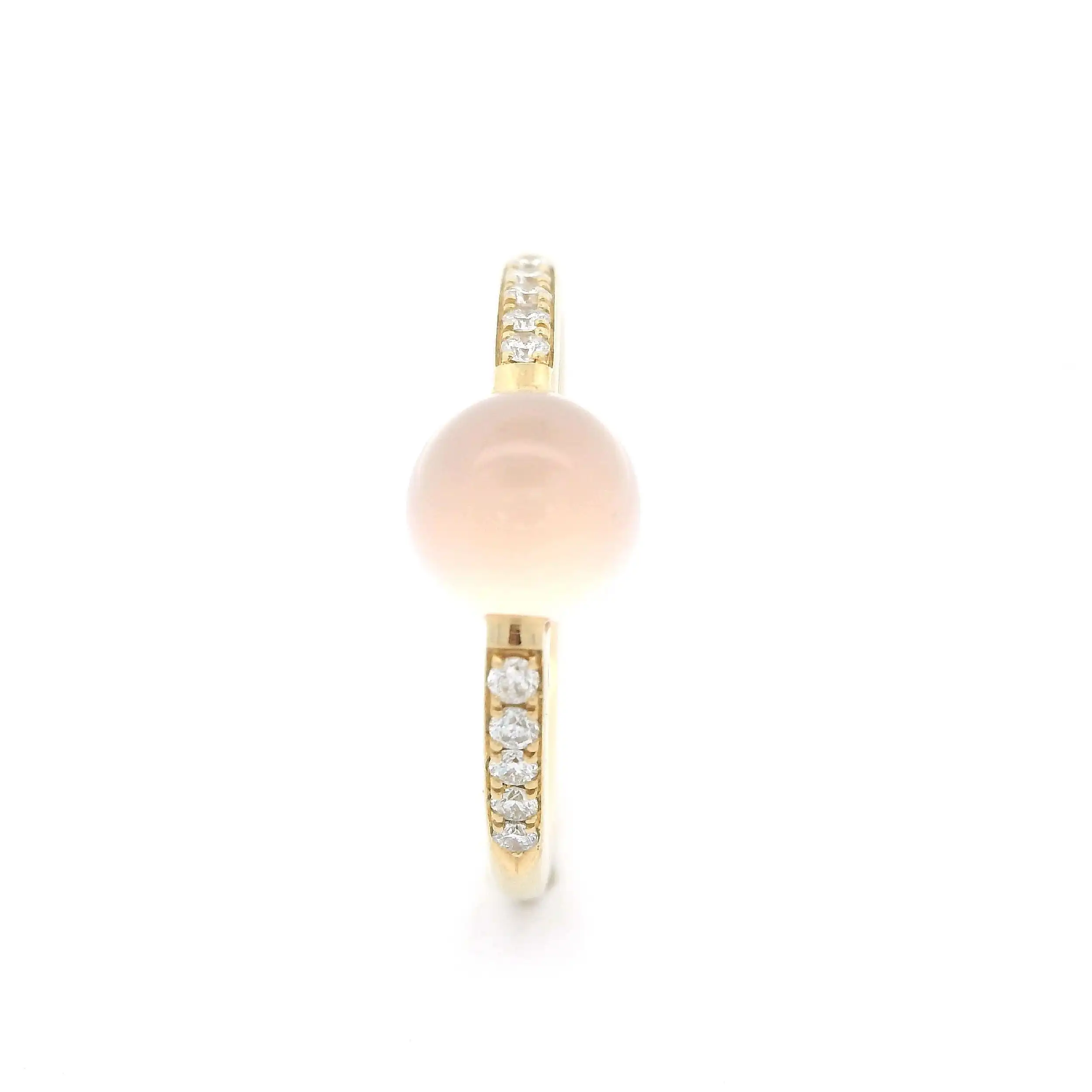 Ring Gelbgold mit Rosenquarz Cabochon und Brillanten