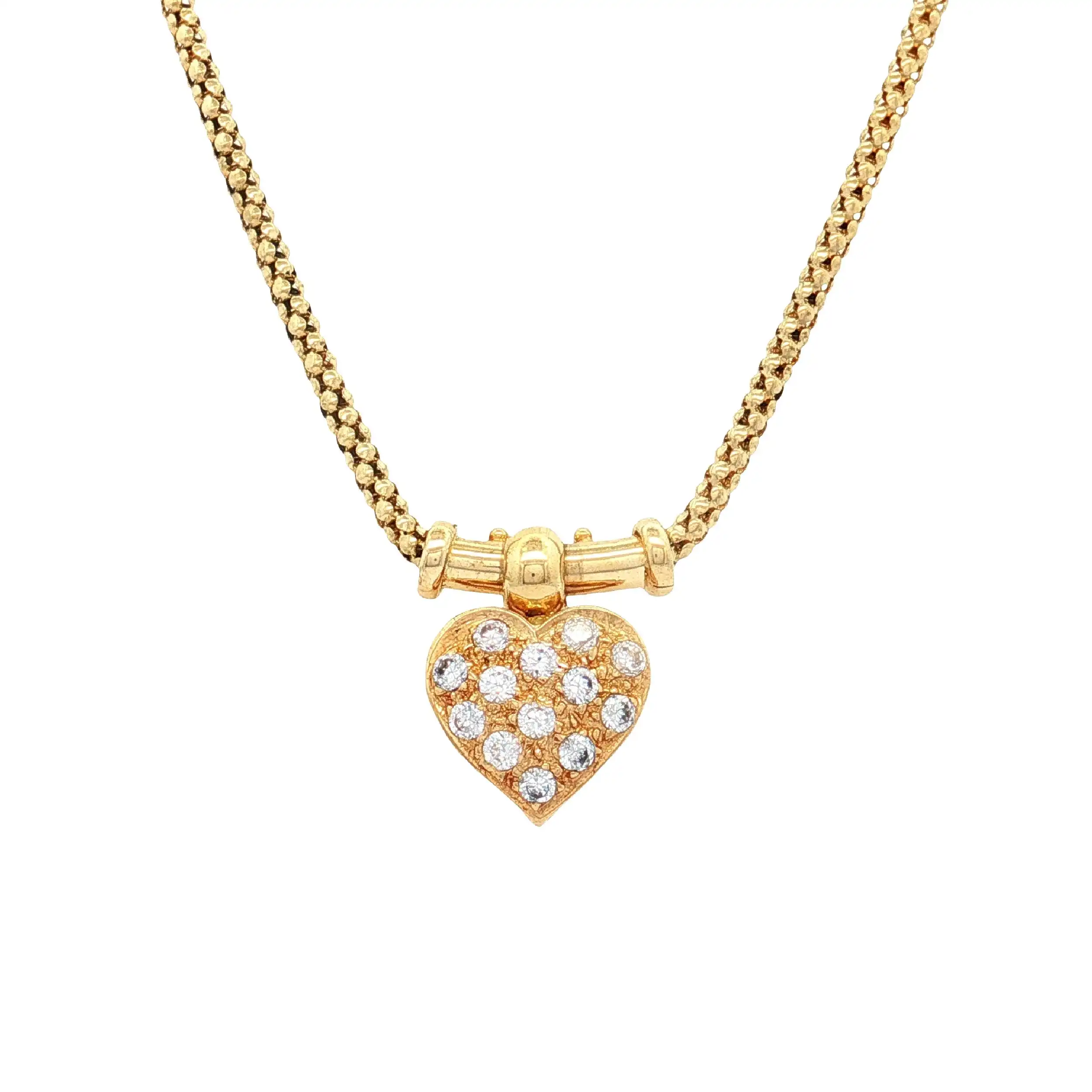 Himbeerkette Gelbgold mit Anhänger Herz mit Zirkonia