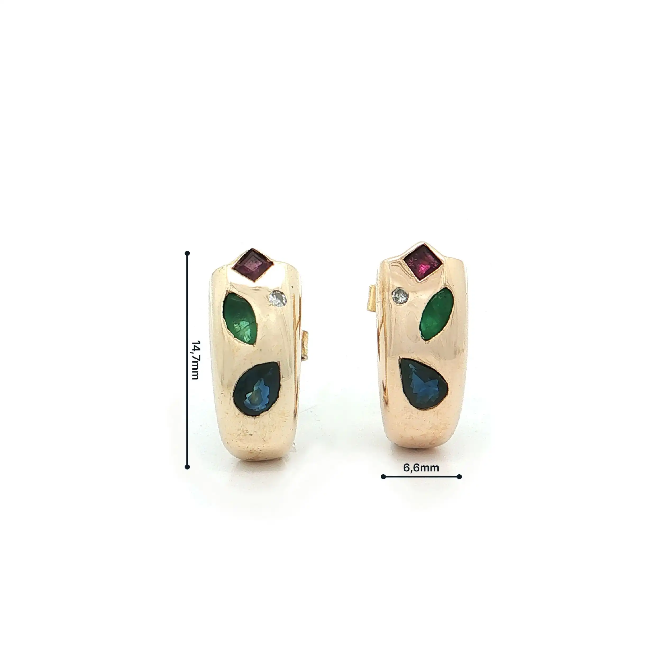 Ohrstecker Gelbgold mit Saphir, Smaragd, Rubin und Diamanten