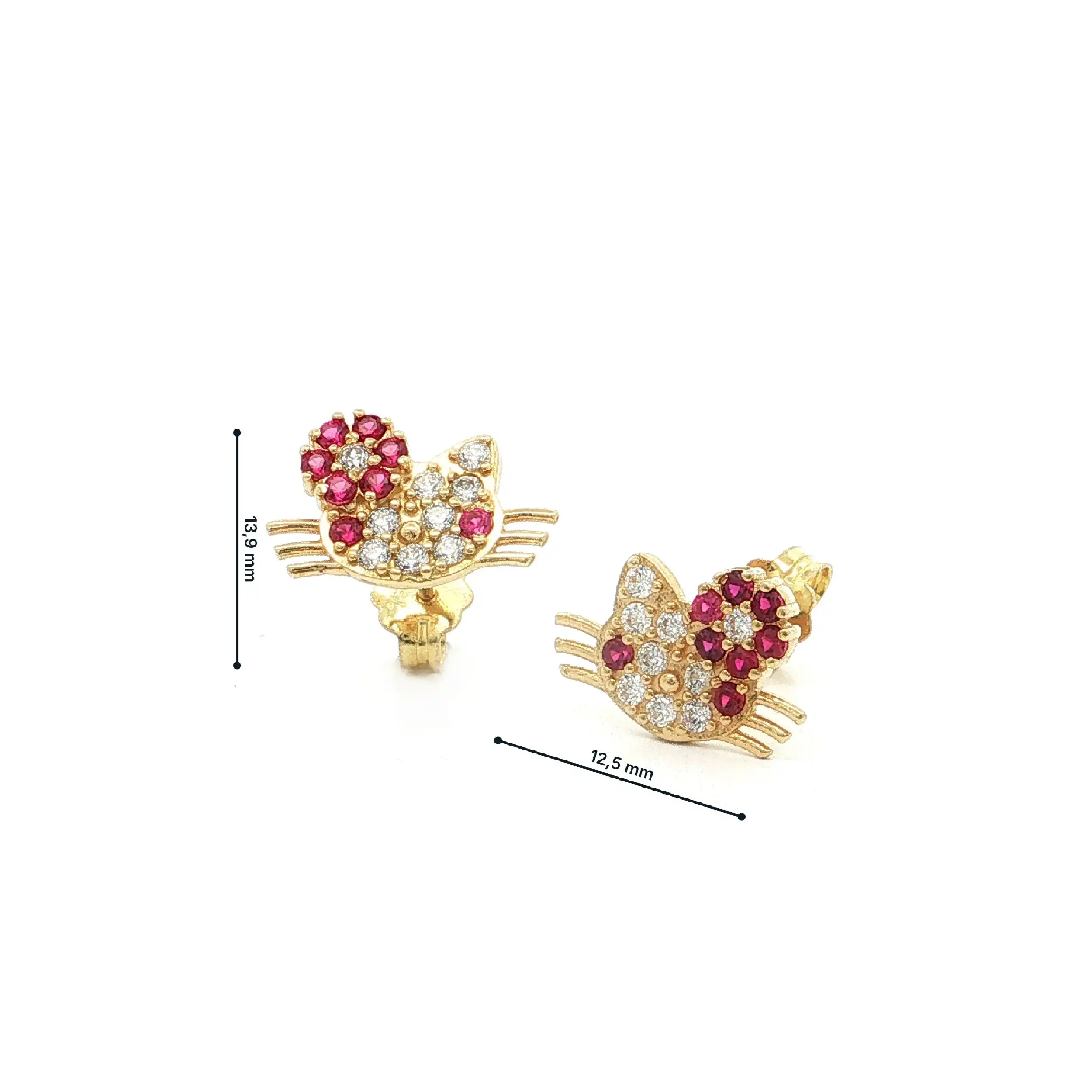 Ohrstecker Gelbgold "Hello Kitty" mit Zirkonia und pinken Farbsteinen Ohrstecker Gelbgold "Hello Kitty" mit Zirkonia und pinken Farbsteinen
