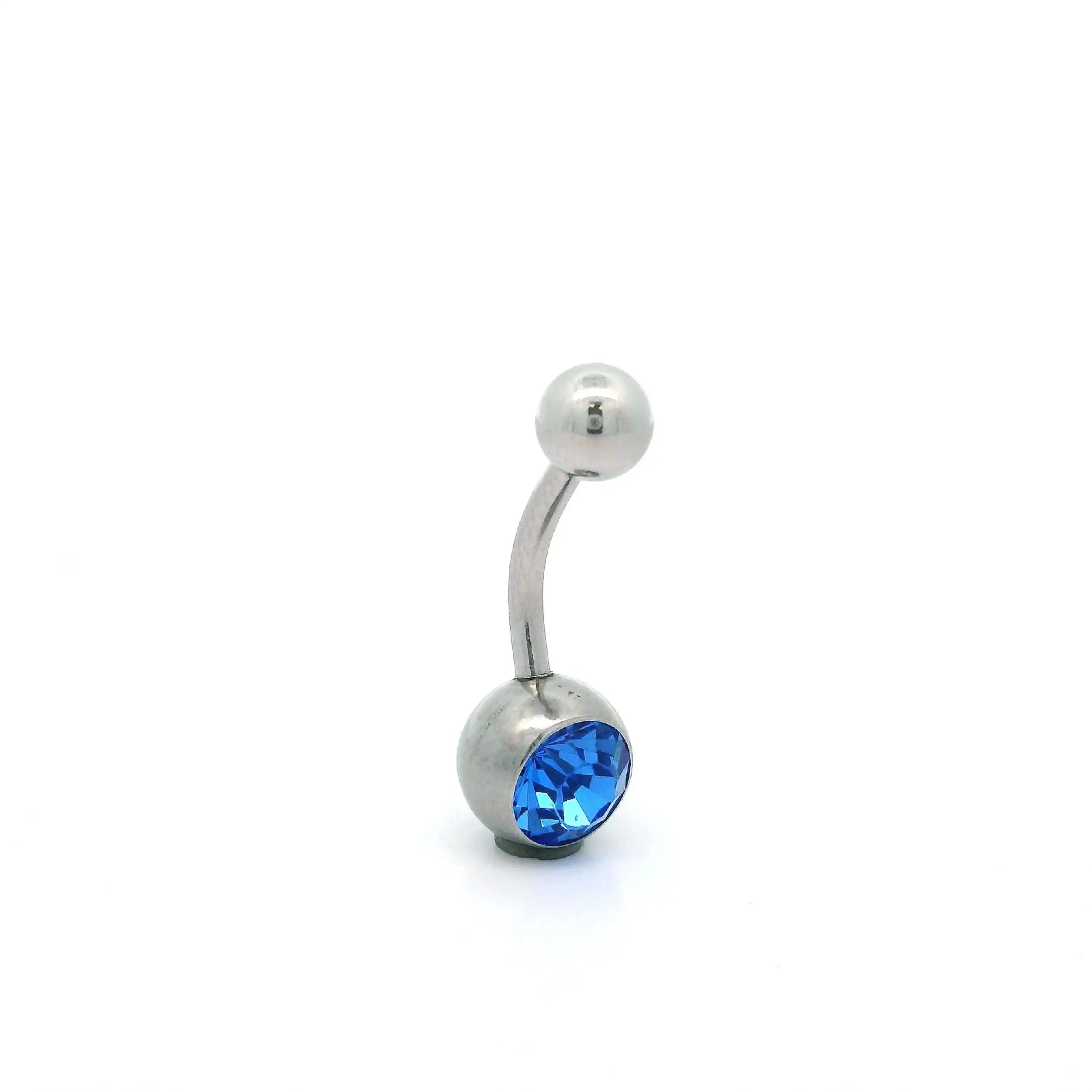 Edelstahl Bauchnabelpiercing mit blauem Farbstein